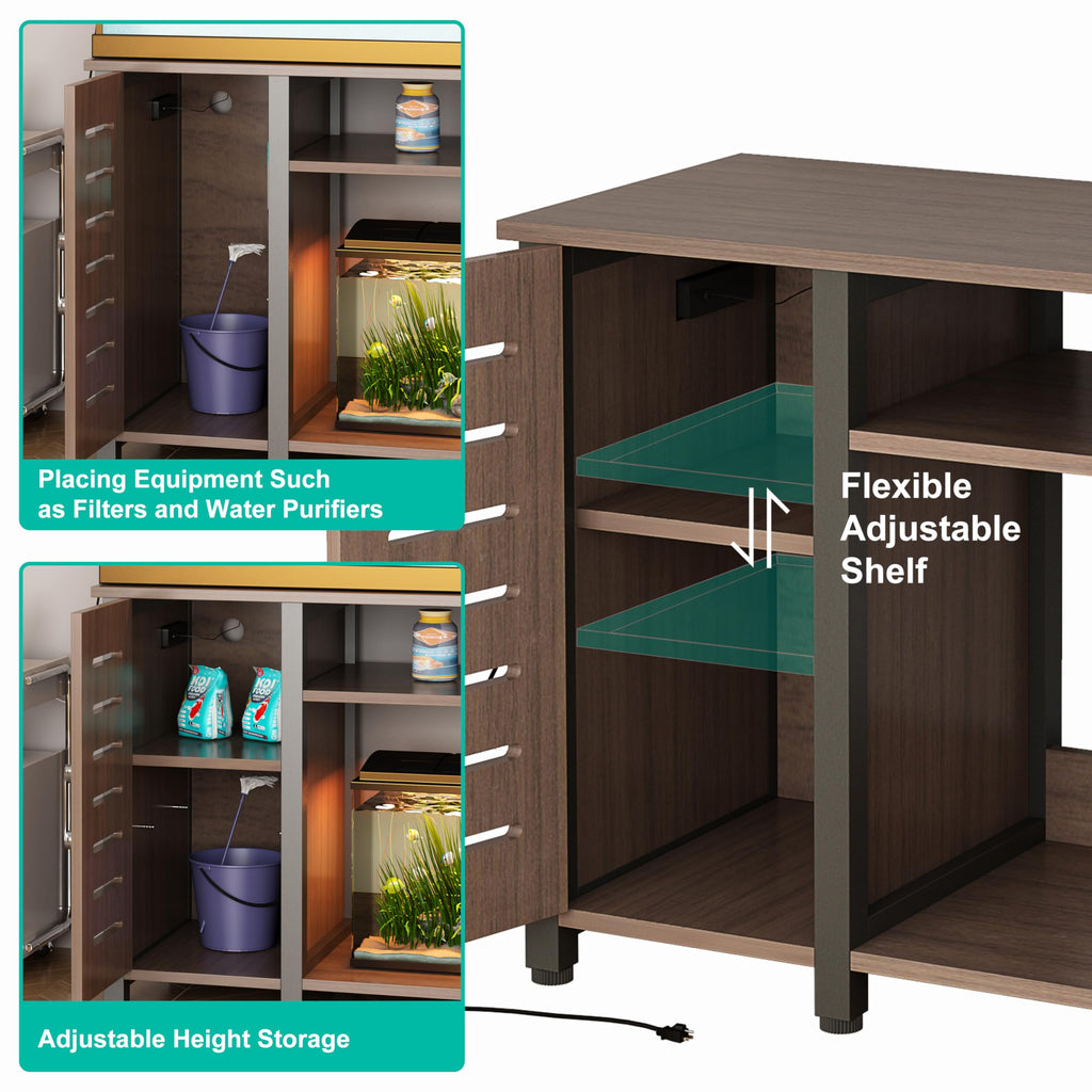 Garvee 55-75 Gallon Fish Tank Stand with Power Outlets, Heavy Duty Metal Aquarium Stand with Cabinet for Fish Tank Accessories Storage, Turtle/Reptile Terrariums