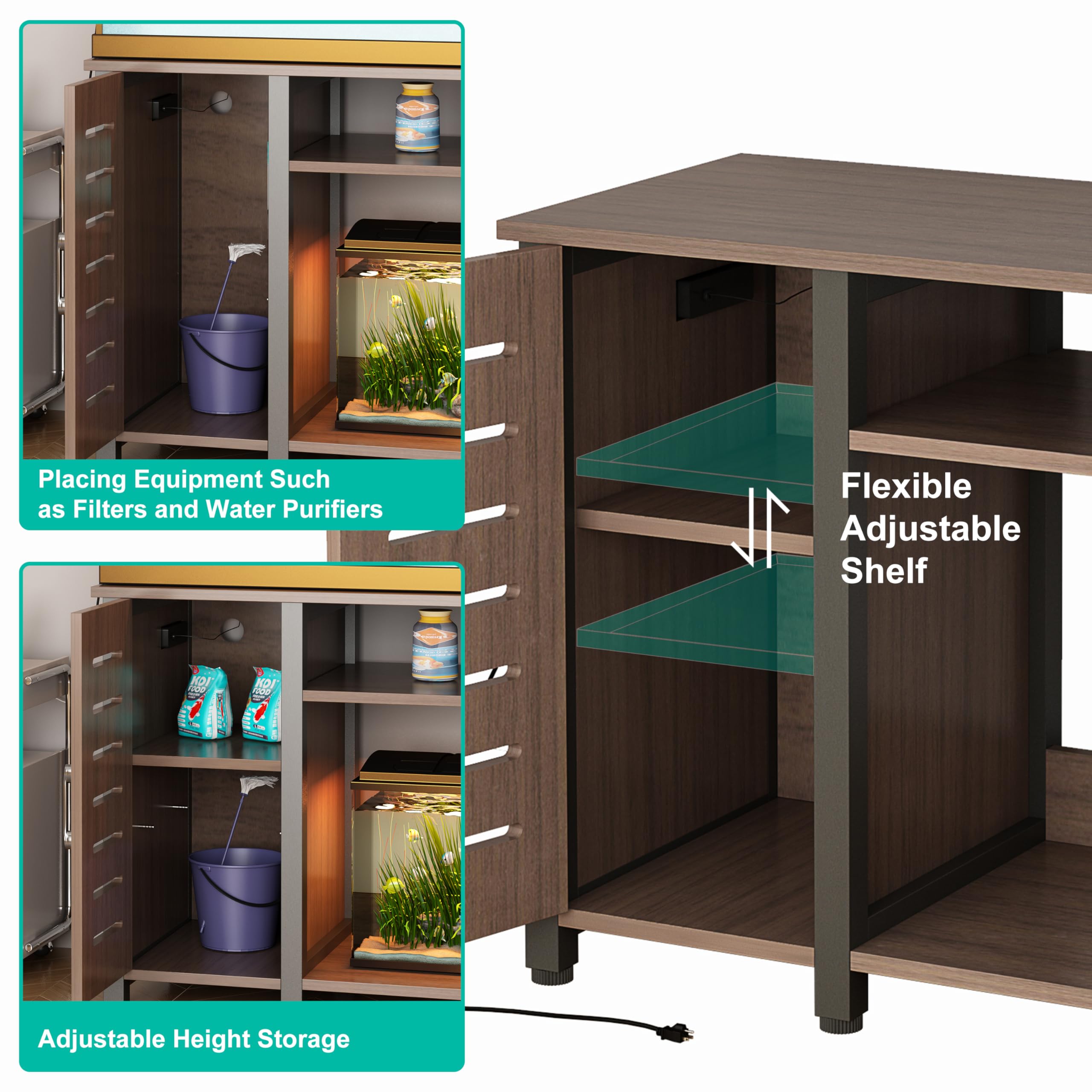 Garvee 55-75 Gallon Fish Tank Stand with Power Outlets, Heavy Duty Metal Aquarium Stand with Cabinet for Fish Tank Accessories Storage, Turtle/Reptile Terrariums