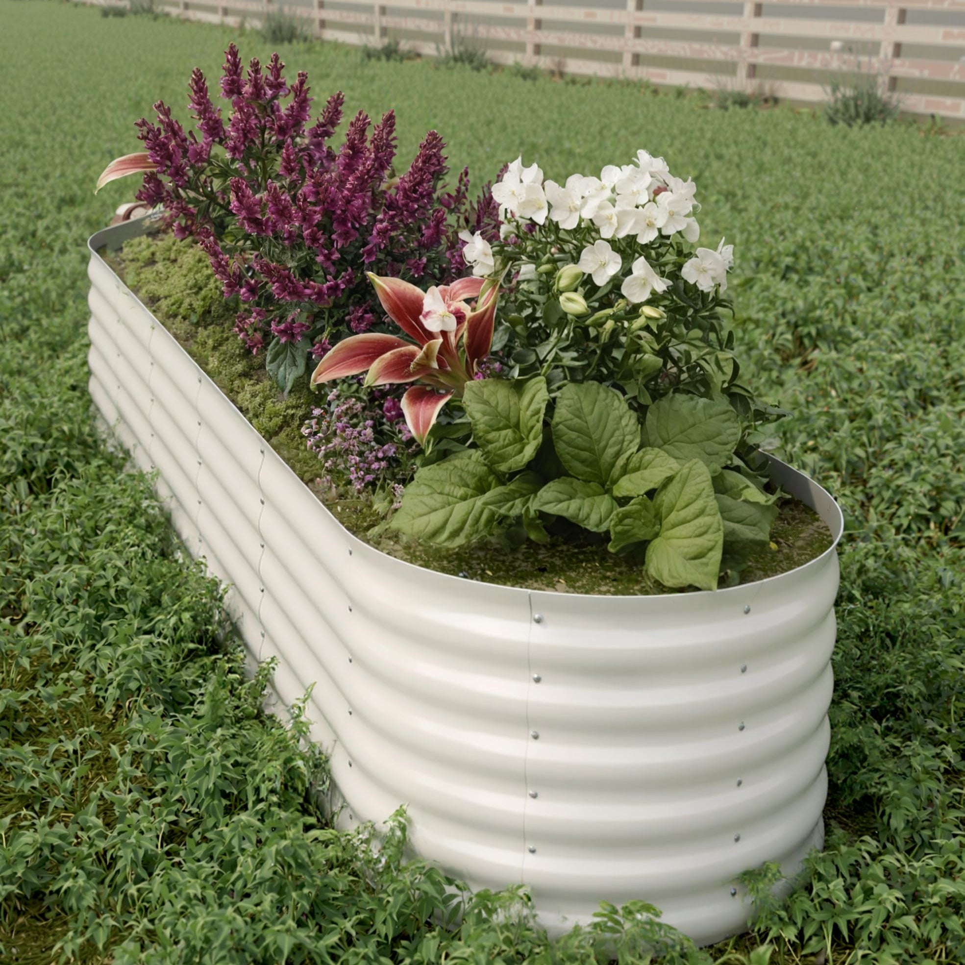 Garvee 8' X 4' X 1.5' Galvanized Raised Garden Bed, Large Outdoor Planter Box for Vegetables, Fruits & Flowers, Beige