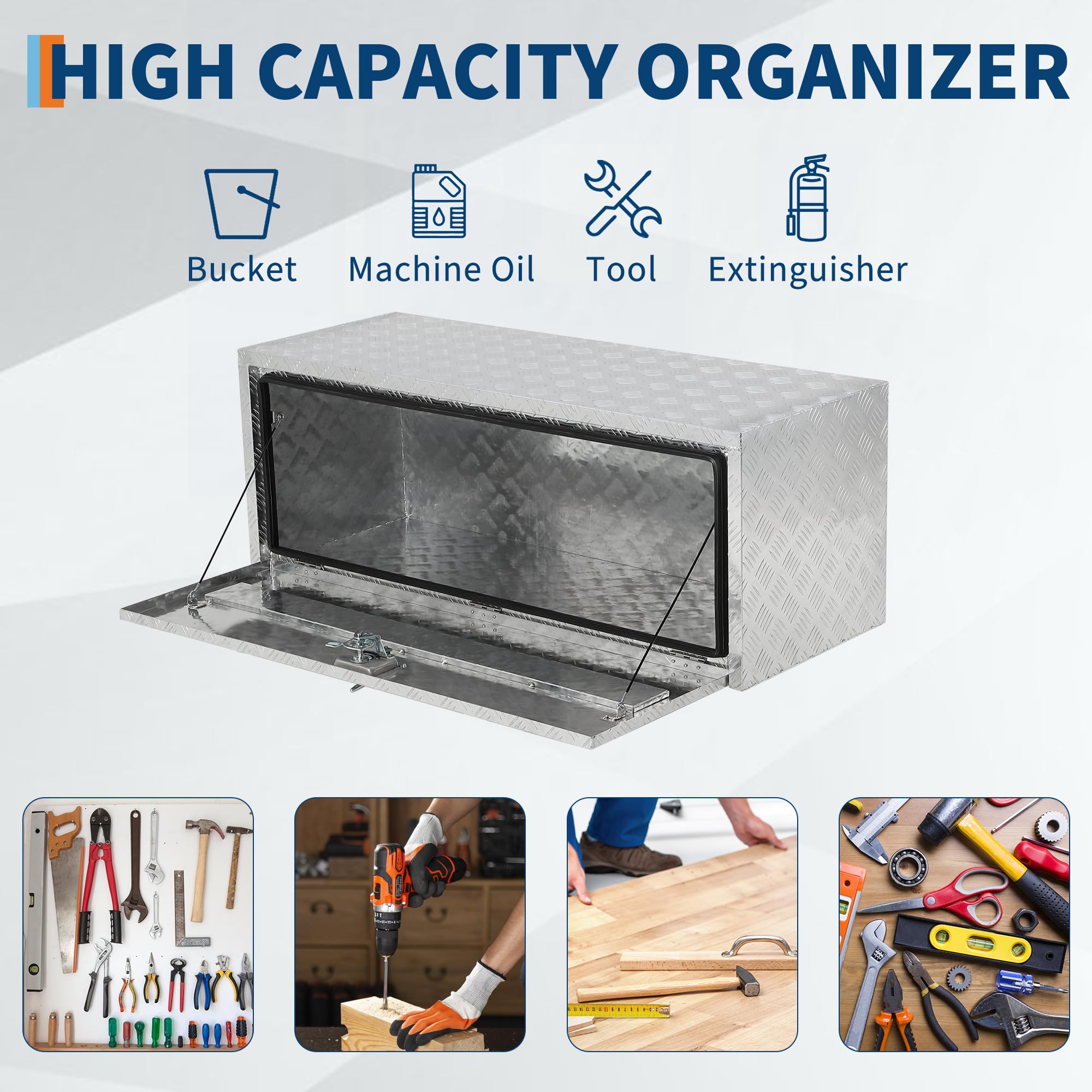 Garvee 18"X18" Heavy Duty Aluminum Tool Underbody Box, Waterproof Truck Storage Organizer Chest for Pick Up Truck Bed, RV Trailer, Silver