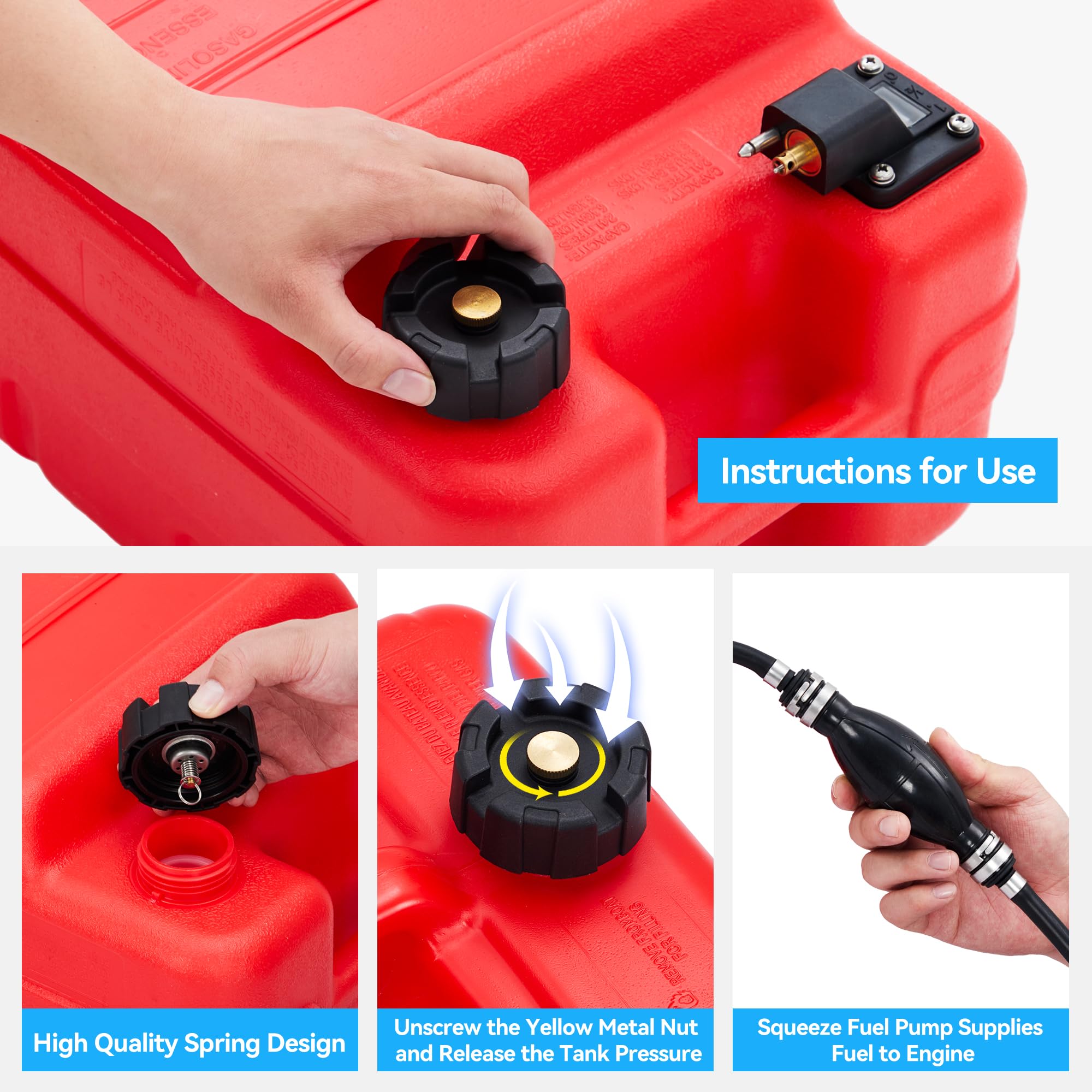 Garvee 6 Gallon Portable Marine Fuel Tank - Outboard Boat Gas Tank with Fuel Line and I-Shape Handle, Durable and Easy-to-Carry Fuel Storage Solution for Vessels and Marine Use, Red