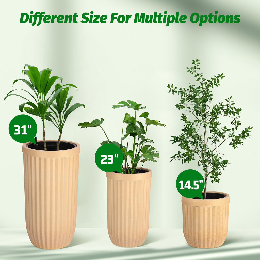 Garvee 23" Tall Self-Watering Planters Set of 2 with Water Level Monitor & Hidden Wheels - Ideal for Living Room, Office, Patio, Garden, Gold