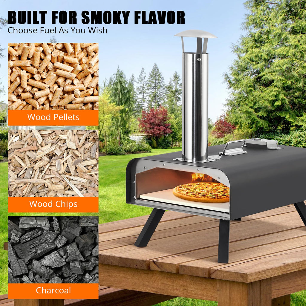 Garvee Outdoor Pizza Oven, 12" Portable Pizza Oven Outdoor, Wood Pellet Pizza Ovens with Pizza Stone, Pizza Peel, Thermometer and Carry Bag, Stainless Steel Pizza Maker Grill for Outside Backyard Camping