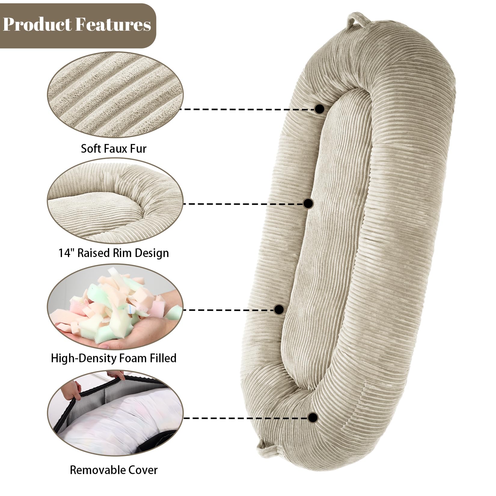 Garvee Dog Bed for Adult, Human Size Giant Dog Bed for Men and Women, 71”x48”x14” Human Dog Lazy Sofa Bed for People and Pets, Washable Strip Flannel Nap Bed Adult Oval, Human-Sized Dog Bed,Khaki