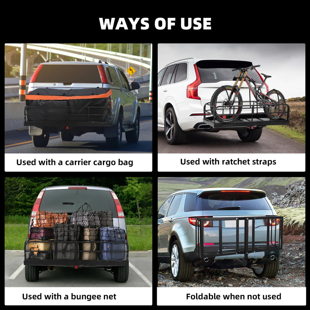 Garvee 60"x24"x14" 500 lbs Heavy Duty Foldable Trailer Hitch Cargo Carrier, Steel for SUV, Pickup, Camping & Traveling, Black