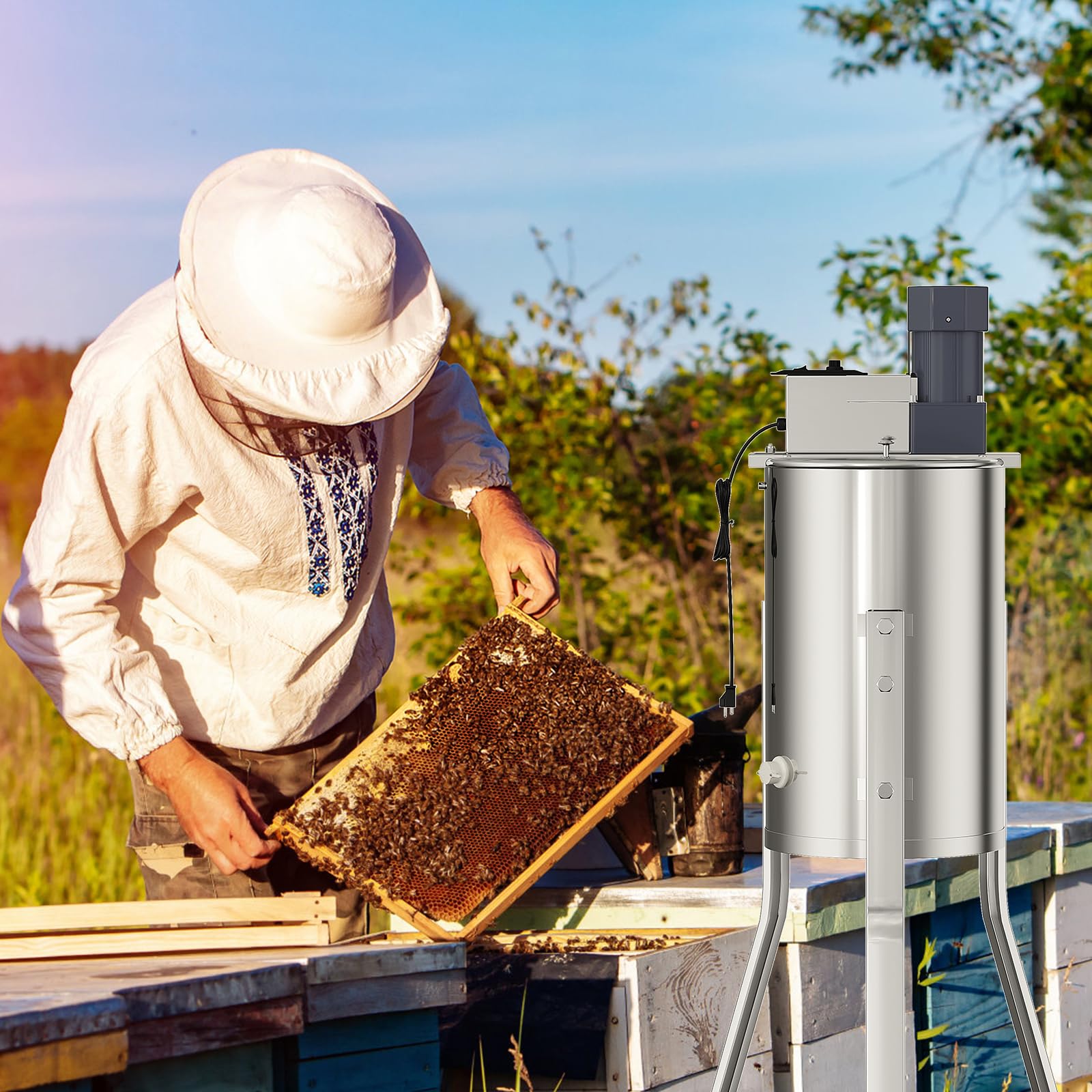 Garvee 2/4 Frame Electric Honey Extractor – Stainless Steel Beekeeping Equipment with 140W Adjustable Motor, Transparent Lid & Adjustable Height for Efficient Harvesting