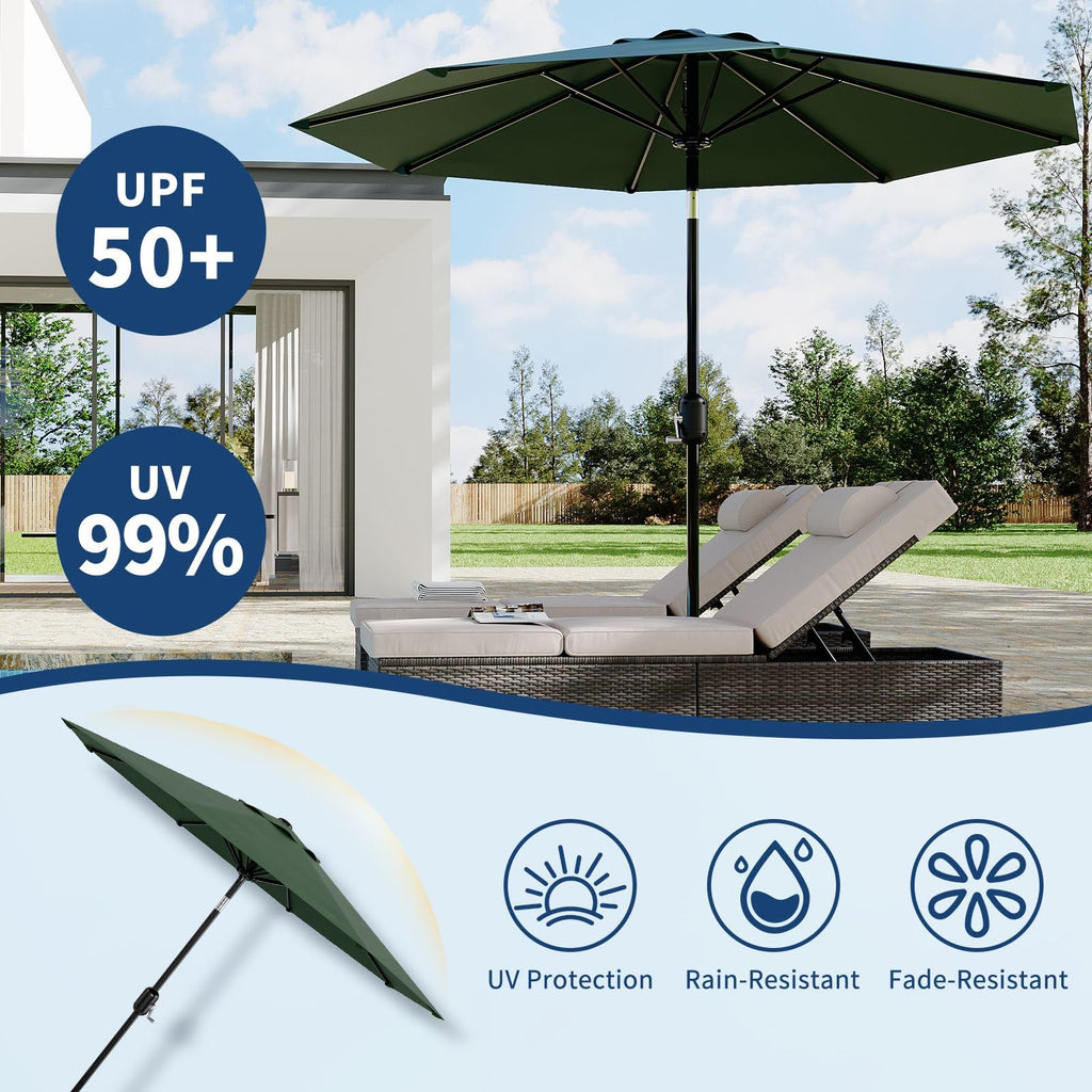 Garvee 10' Patio Umbrella with Crank Lift & Push Button Tilt, Table Umbrella Outdoor Patio 8 Sturdy Ribs for Yard, Deck, Pool, Dark Green