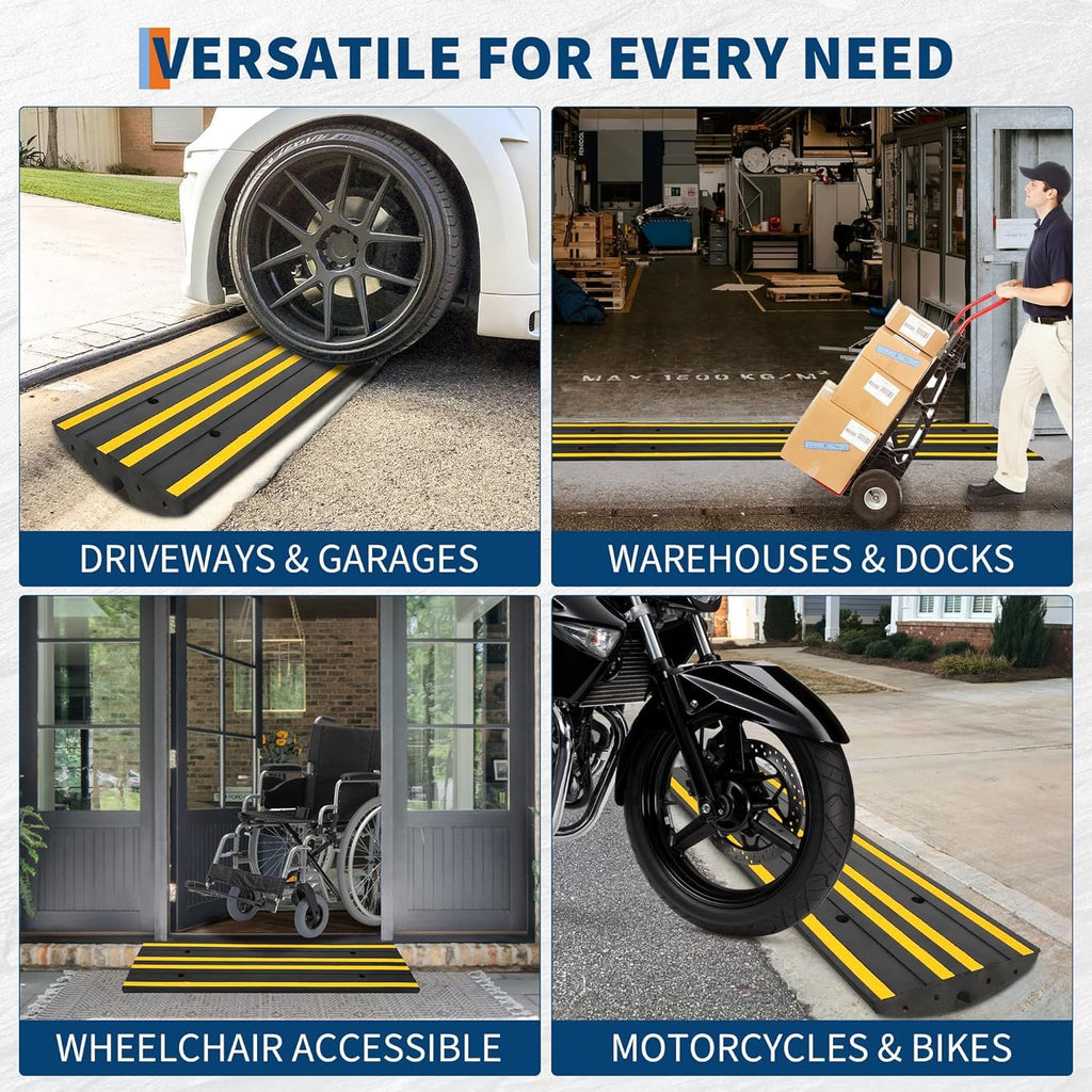 Garvee Heavy Duty Rubber Curb Ramp 2 Pack, 48 Inch Low Profile Driveway Ramp, 2.6 Inch Rise, Black, For Garage Sidewalk Car SUV RV Wheelchair