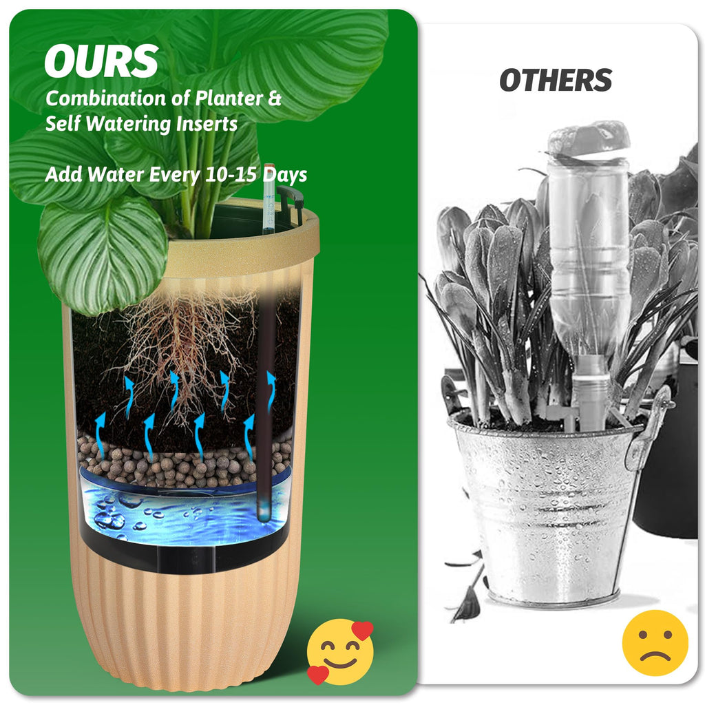 Garvee 23" Tall Self-Watering Planters Set of 2 with Water Level Monitor & Hidden Wheels - Ideal for Living Room, Office, Patio, Garden, Gold