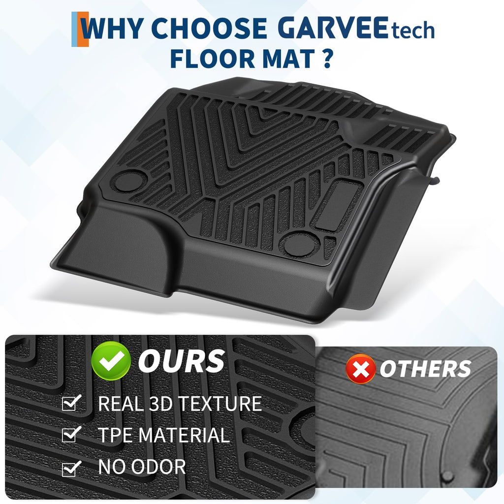 Garvee Floor Mats for 2017-2024 Ford F-250/F-350 SuperCrew Cab, All Weather TPE Truck Liners, Front & Rear Row, Black