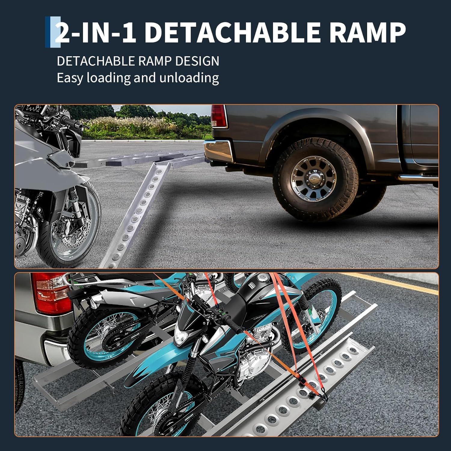 Garvee Ultra-Duty 600LB Motorcycle Hitch Carrier with Anti-Wobble System and Non-Slip Arched Ramp for Dirt Bike Transport, 2" Universal Hitch, Steel Construction