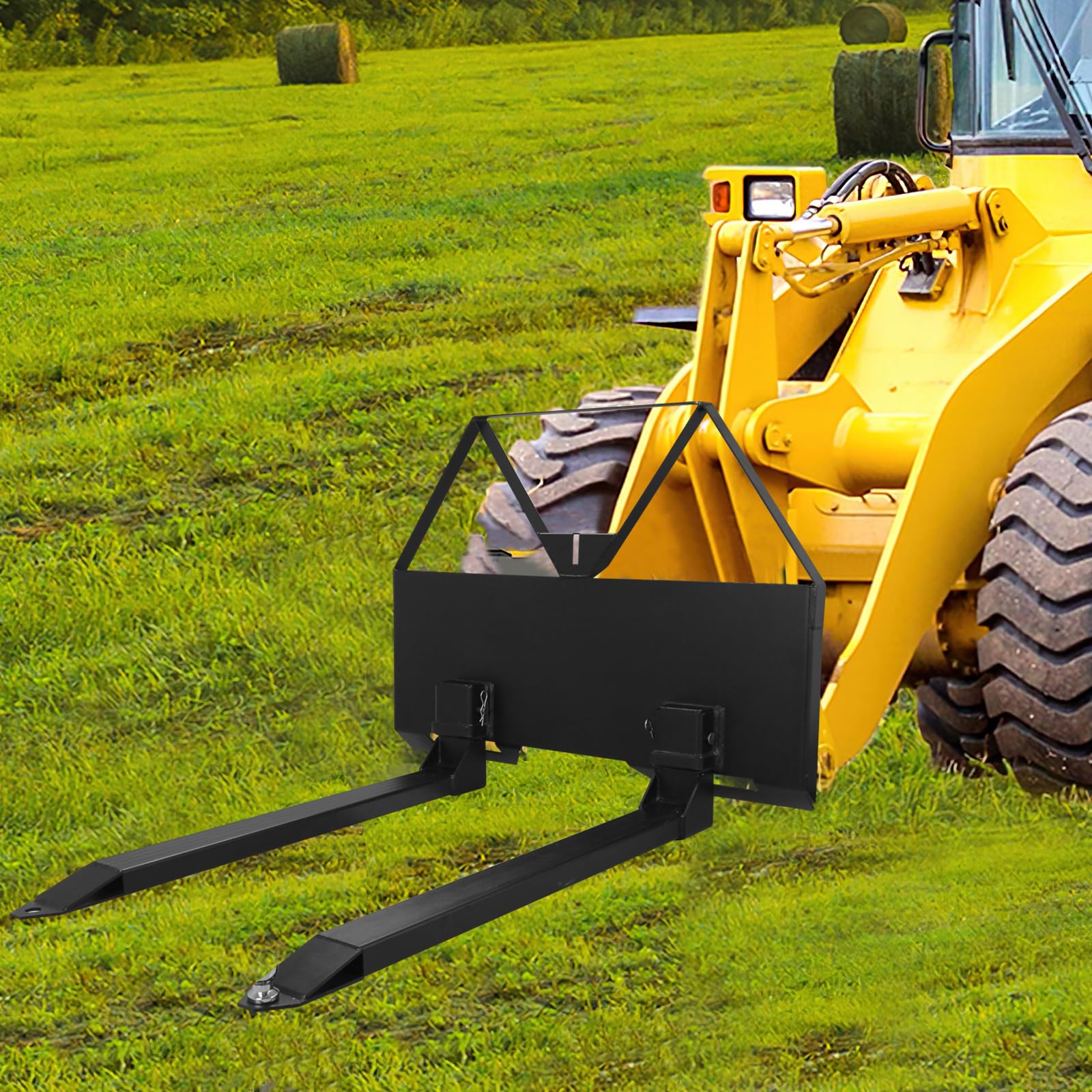Garvee 46" Pin-On Pallet Forks Attachment with Quick Attach Mount, Universal Skid Steer Forks with Hitch Ball Hole for Tractors and Loaders, 2600 lbs