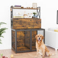 Garvee Dog Crate Furniture Heavy Duty Wooden Pet House With Storage Shelves Indoor Dog Cage 4 Doors Brown Small Medium Dogs