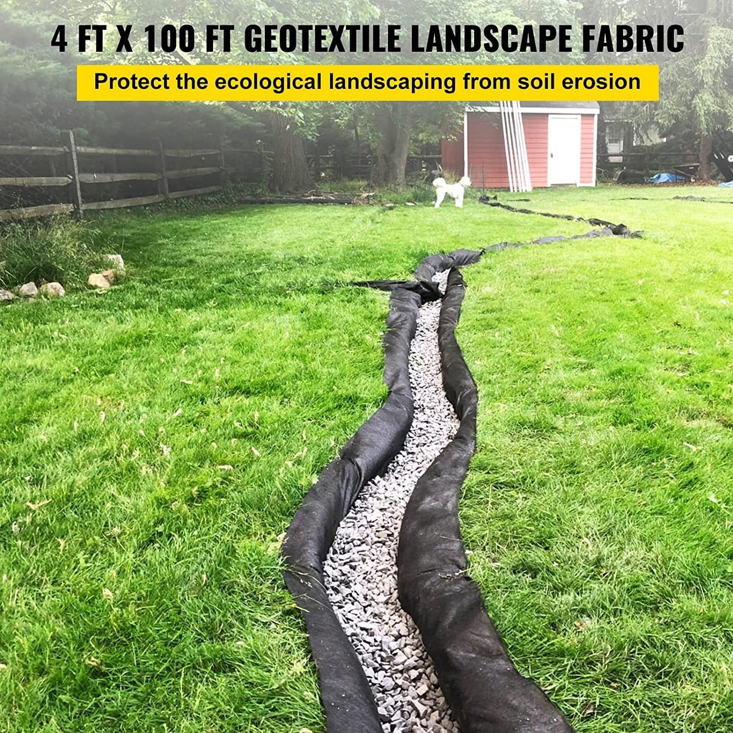 Garvee Geotextile Landscape Fabric 4ft x 100ft, 6oz – PP Weed Barrier, 350N Tensile Strength, 440N Load, Driveway, Erosion Control, Drains