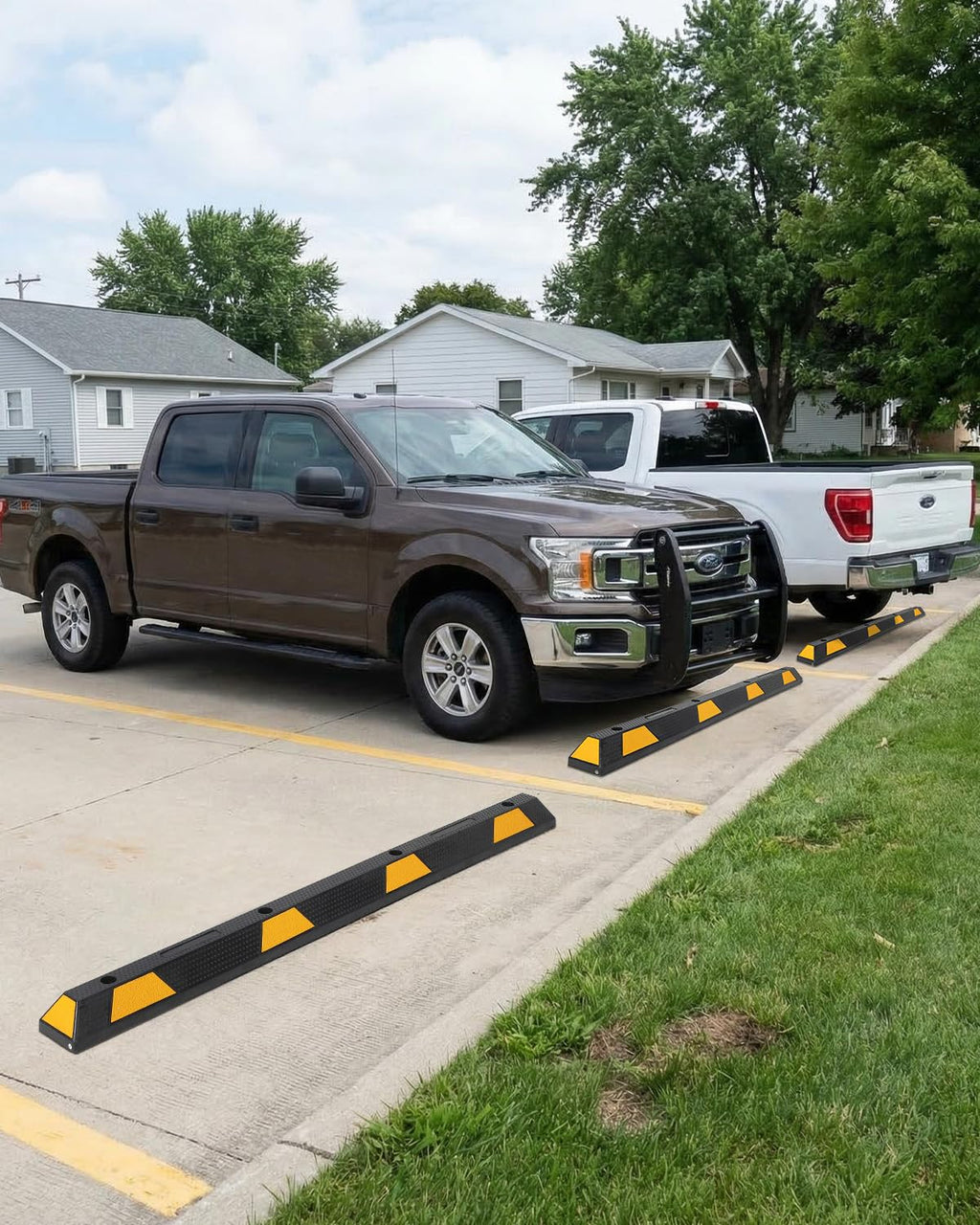 Garvee 72-Inch Heavy-Duty Rubber Parking Curb - Durable 6 ft Auto Wheel Stopper with Reflective Stripes for Garage, Driveway, and Parking Lots, Yellow & Black