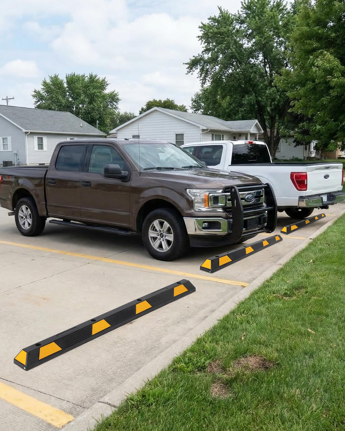 Garvee 72-Inch Heavy-Duty Rubber Parking Curb - Durable 6 ft Auto Wheel Stopper with Reflective Stripes for Garage, Driveway, and Parking Lots, Yellow & Black