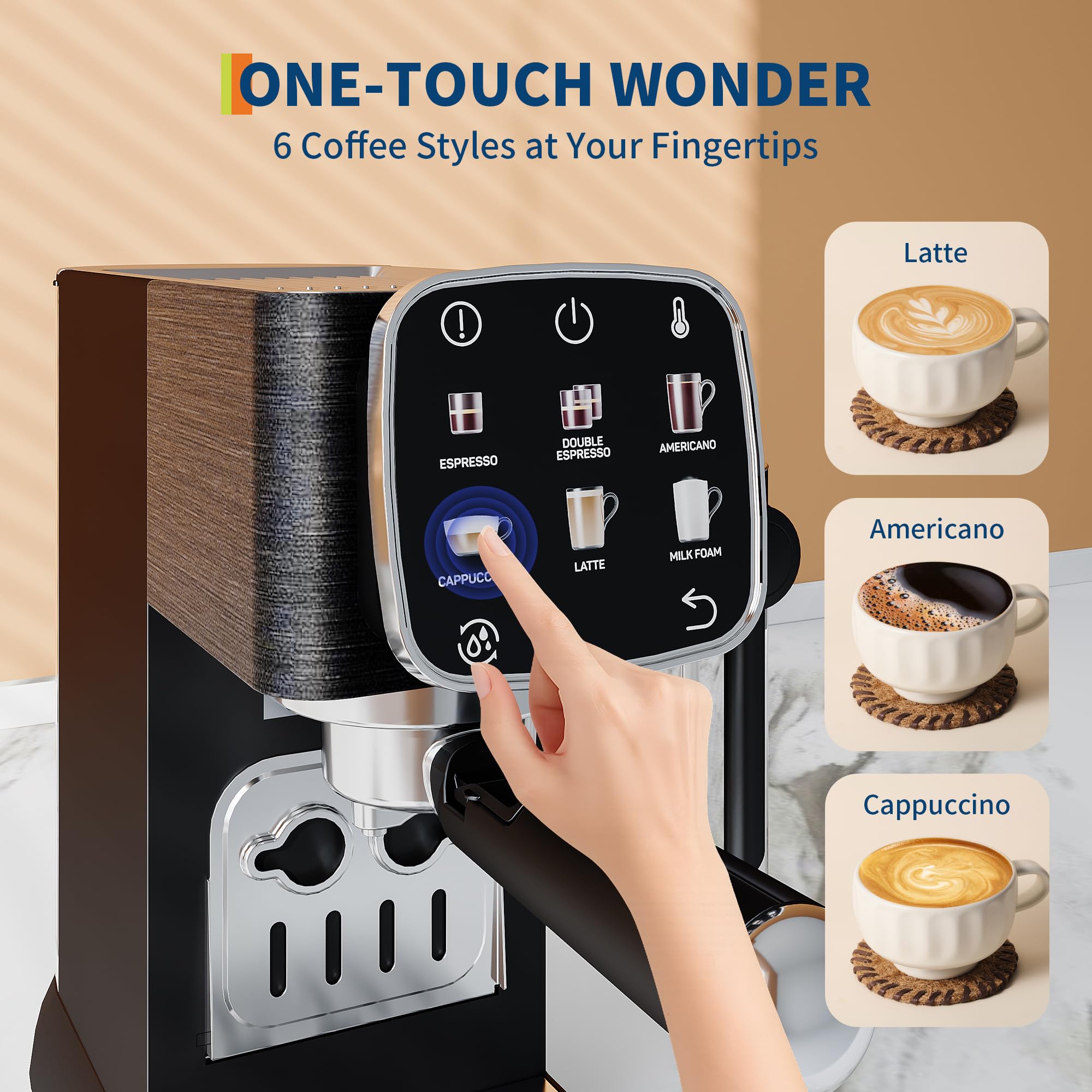 Garvee 20Bar Fully Automatic Espresso Machine with Auto Milk Frother, Touchscreen Control, Stainless Steel, Professional Coffee Maker