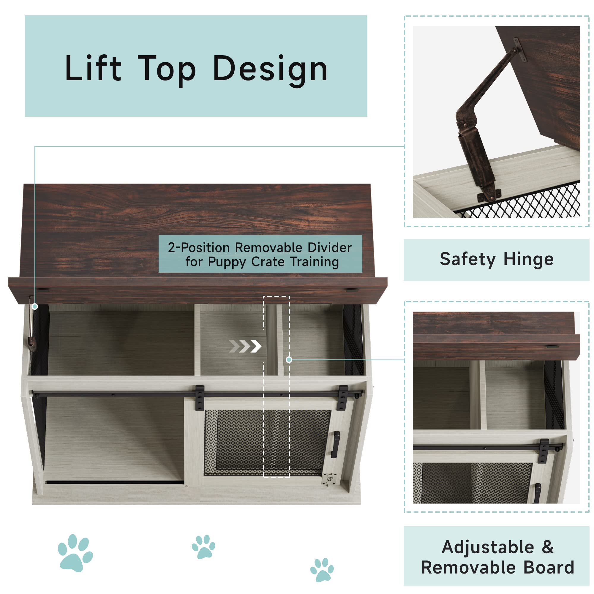 Garvee 37'' Dog Crate Furniture Side End Table with Flip Top and Movable Divider, Wooden Dog Crate Table Large, Style Dog Kennel Side End Table - White