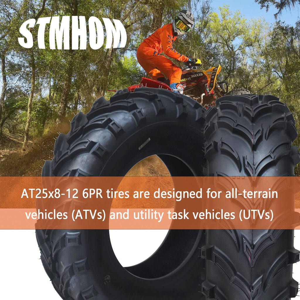Garvee AT25x8-12 ATV Tires 6PR Tubeless All Terrain Off Road 25x8x12 Black