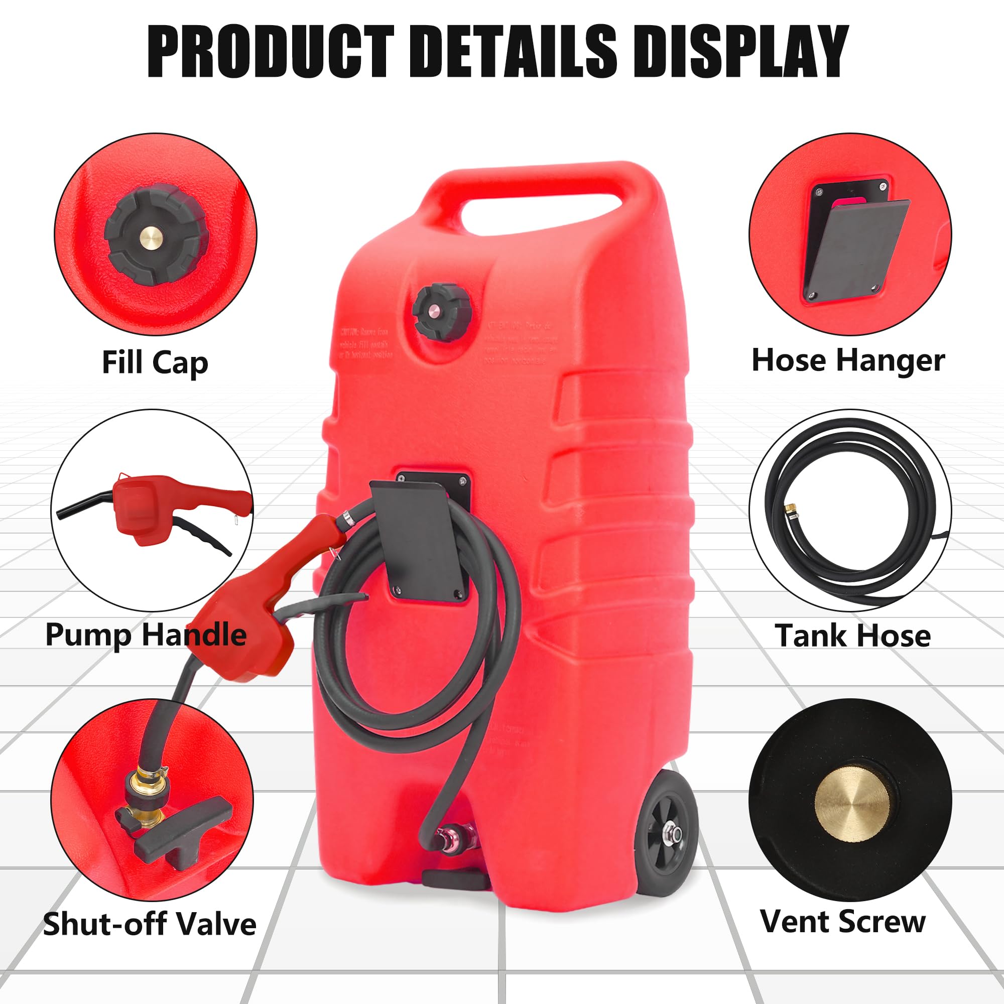 Garvee 14 Gallon Fuel Caddy Portable Gas Can Fuel Tank with Siphon Pump and 10ft Hose for Cars ATVs Lawn Mowers Boats, UV-Resistant, On-Wheels, Yellow