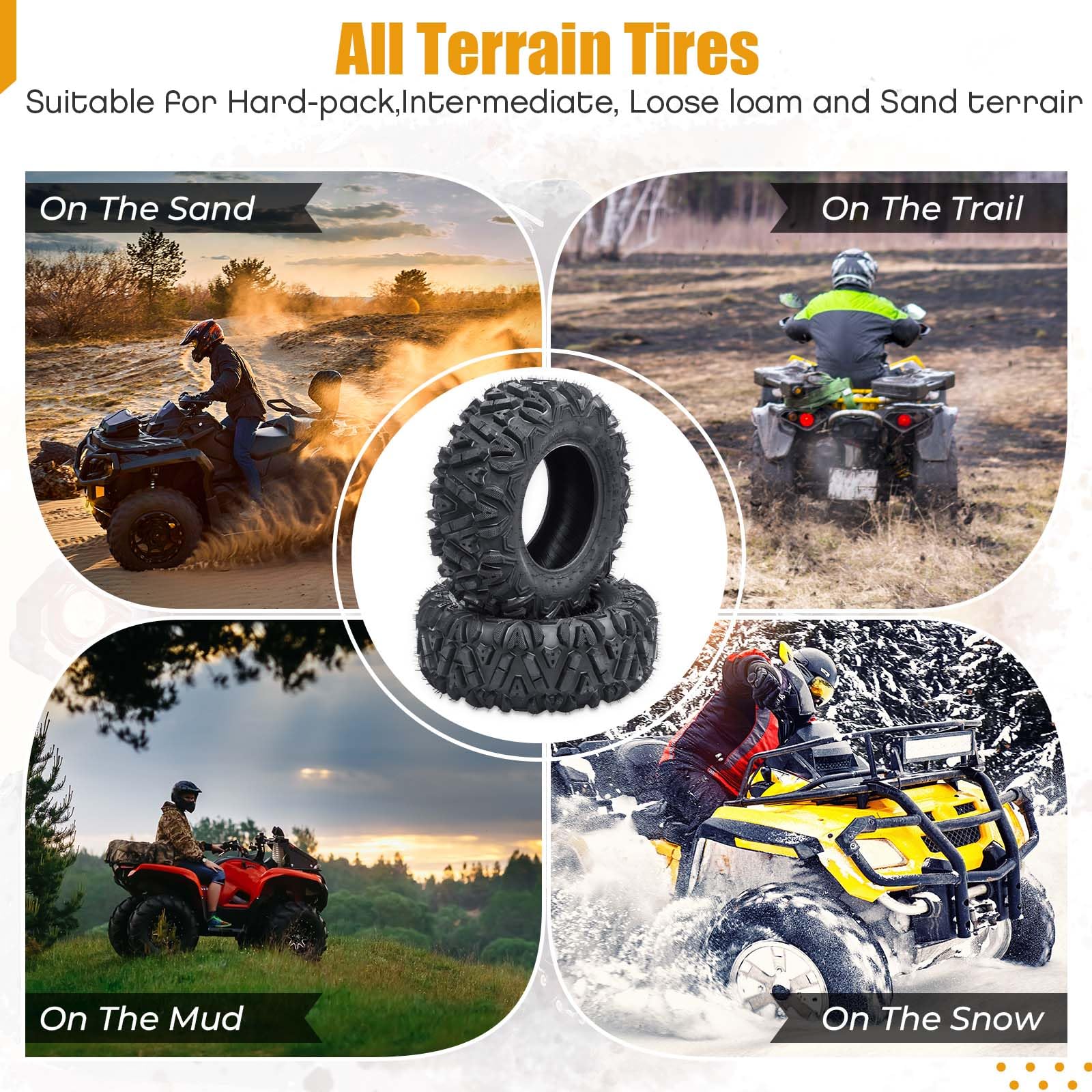Garvee Set of 4 UTV/ATV Tubeless 6Ply Mud & Trail Tires, Front 26x9-12, Rear 26x11-12, Rubber, Off-Road Terrain