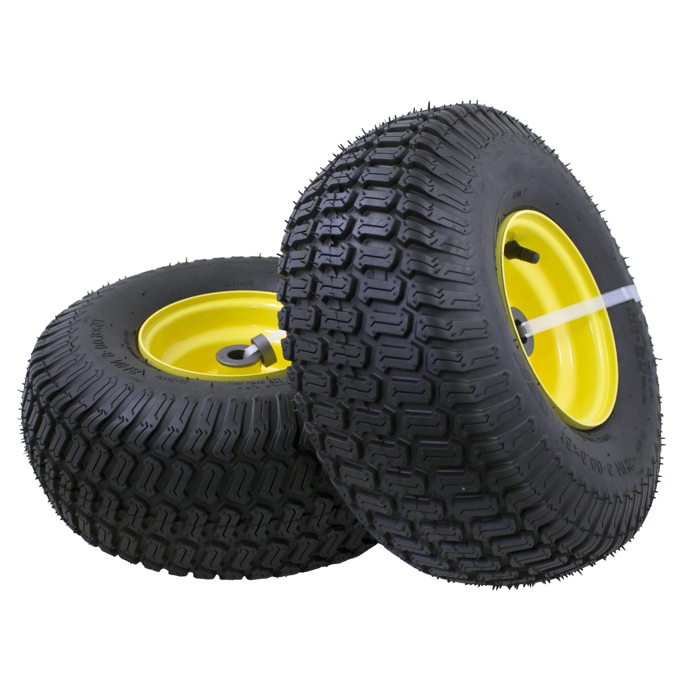 Garvee 15x6.00-6 Lawn Mower Tires with Rim (Fit Most John Deere Riding Mowers), 3" Offset Hub, 3/4" Bushing, 4 Ply Tubeless, 15x6-6 Tractor Turf Tire, 570lbs Capacity, Set of 2
