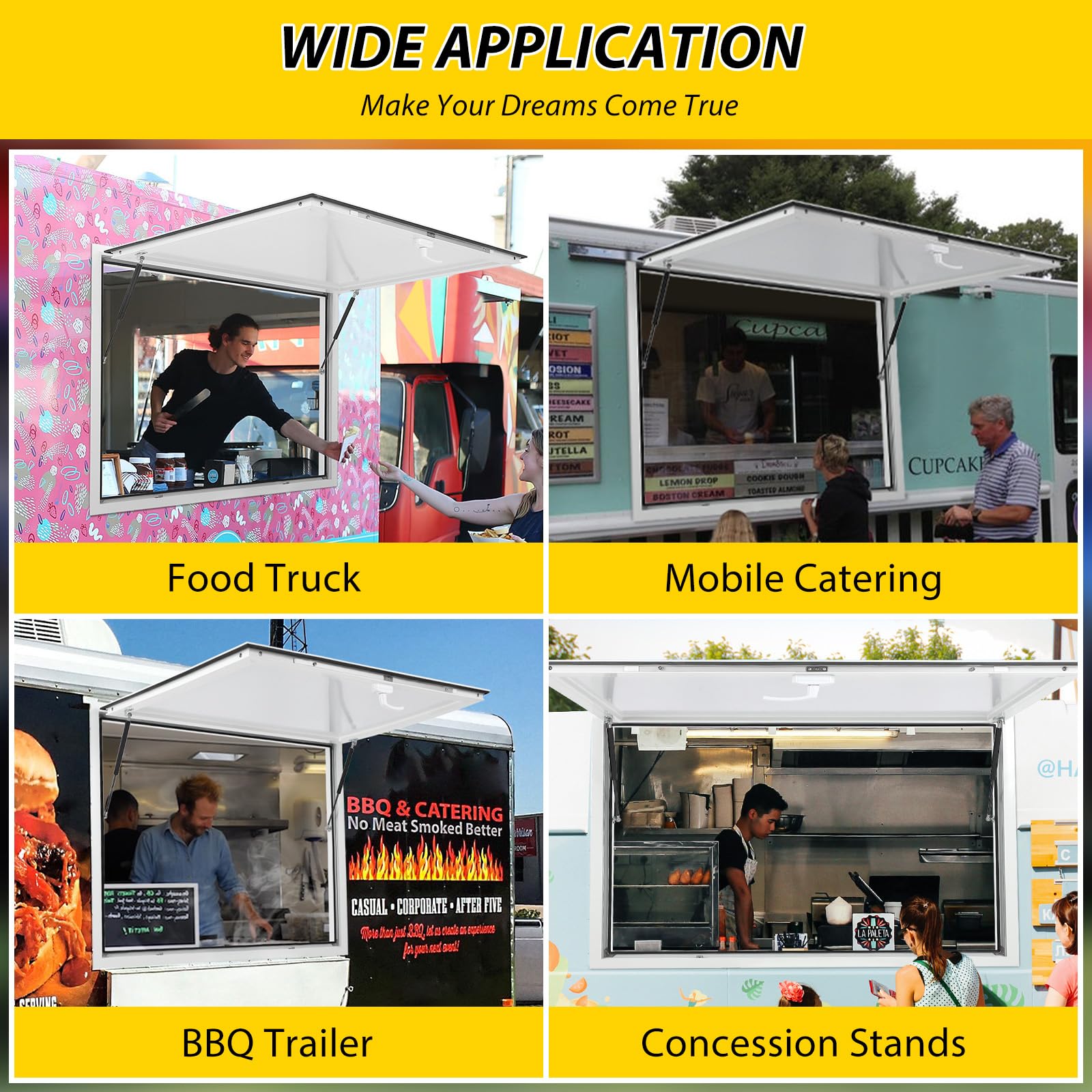 Garvee Concession Window with Awning, 53"W x 33"H, Double-Point Fork Lock, Aluminum Frame, Hydraulic Lift Struts, Food Truck/Trailer