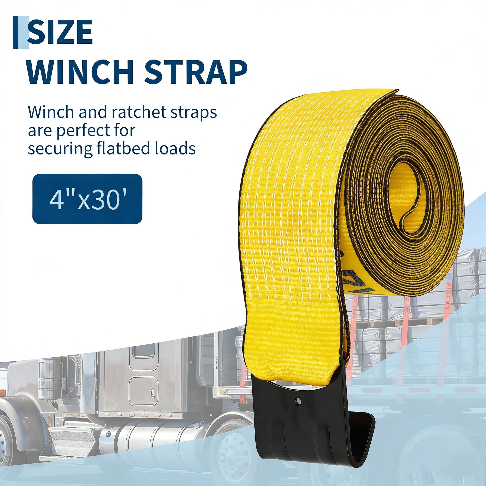 Garvee 4" x 30' Heavy Duty Truck Straps with Flat Hooks for Flatbed Trucks Trailers Farms Towing Tree Saver, Yellow, 10 Pack