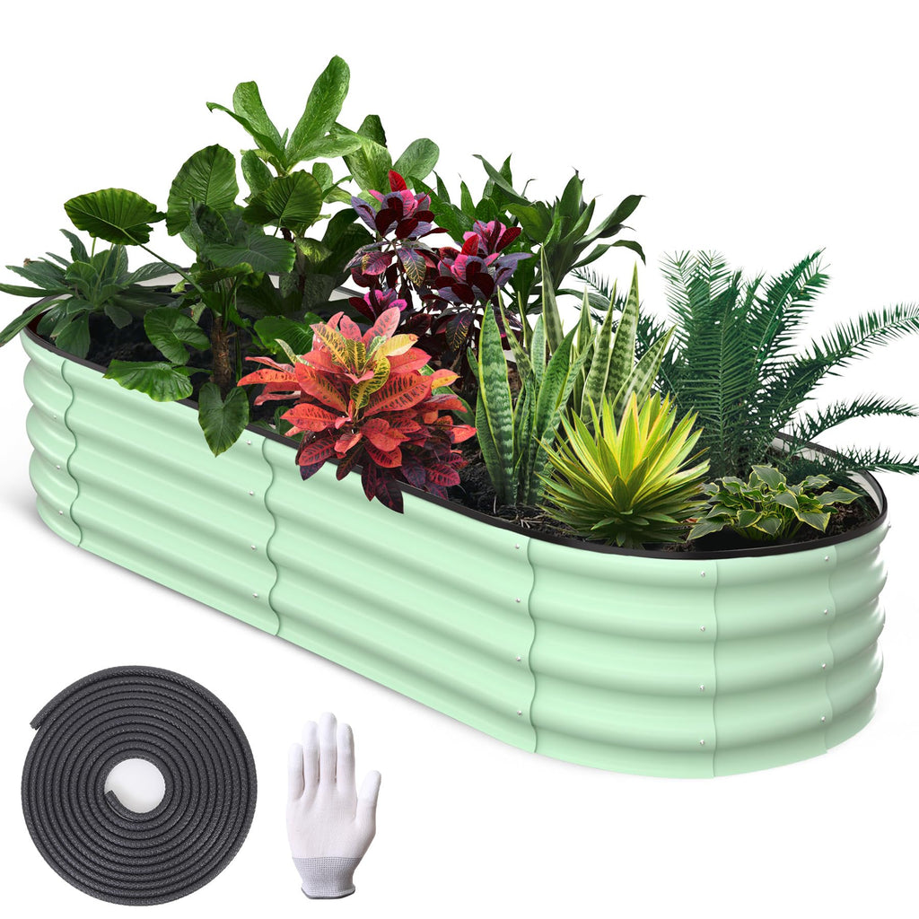 Garvee 2-Pack 6'x3'x1' Oval Galvanized Raised Garden Beds - Open Base, Large Metal Planter Boxes for Vegetables & Flowers, Tool-Free Assembly, Green