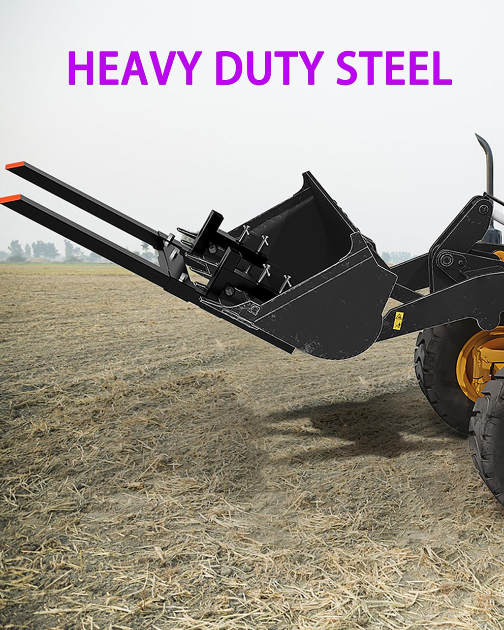 Garvee 65” 6000lbs Clamp on Pallet Forks, Heavy Duty Clamp on Pallet Forks with Adjustable Stabilizer Bar, Quick Attach Tractor Forks for Tractor Bucket, Skid steer, Loader Bucket