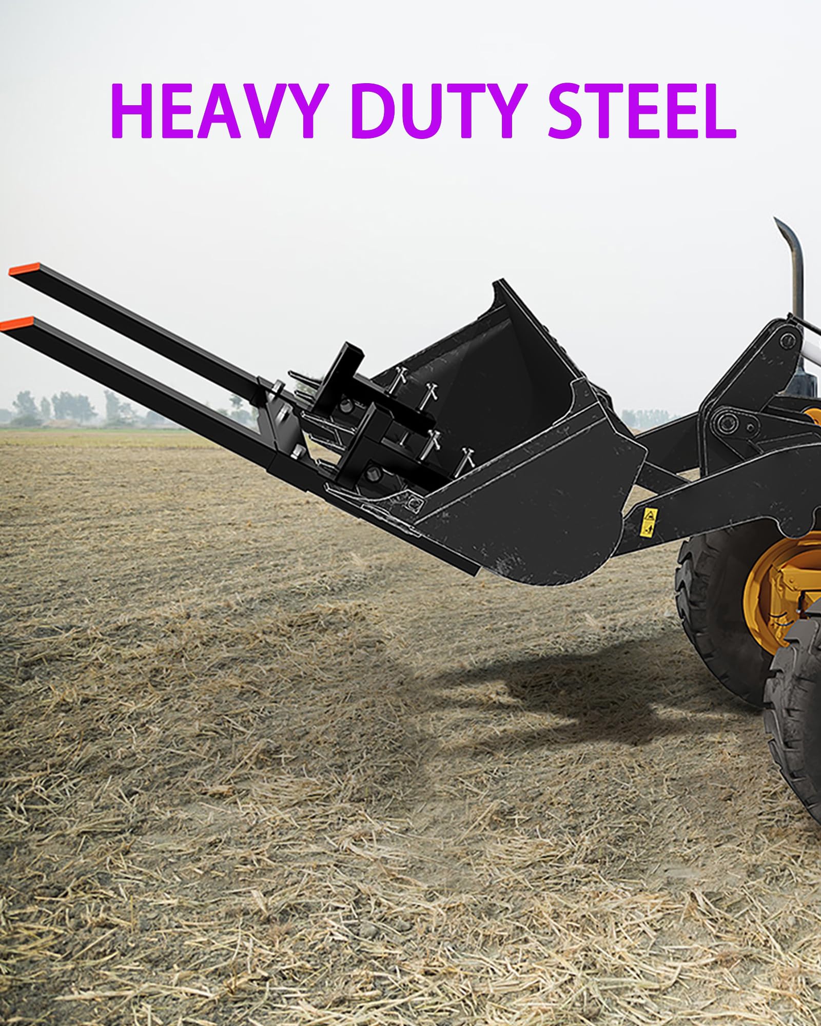 Garvee 65” 6000lbs Clamp on Pallet Forks, Heavy Duty Clamp on Pallet Forks with Adjustable Stabilizer Bar, Quick Attach Tractor Forks for Tractor Bucket, Skid steer, Loader Bucket