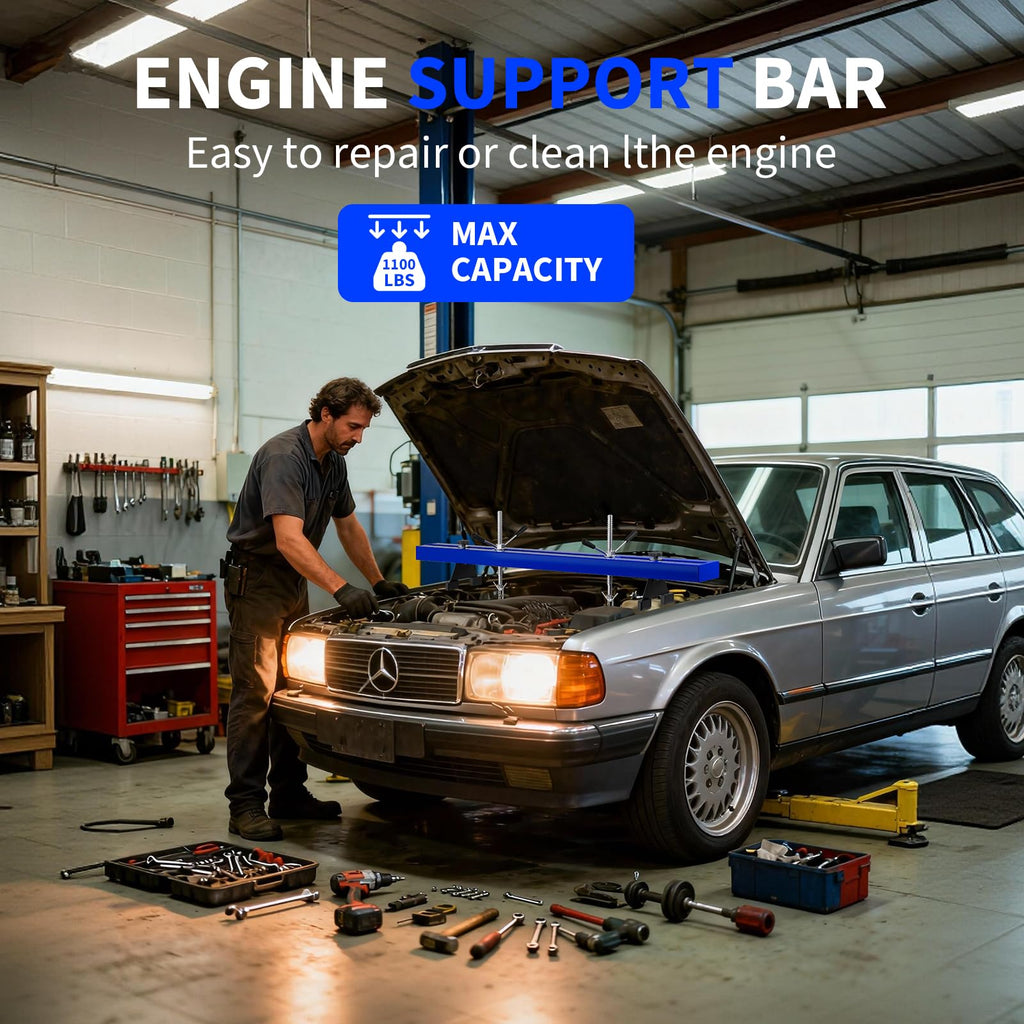 Garvee Engine Support Bar 1100 LBS Capacity Dual Hooks Motor Lift Hoist for Home Garage Auto Repair, Blue