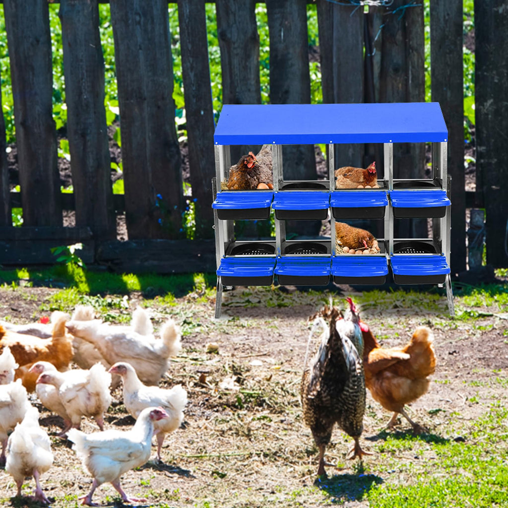 Garvee Chicken Nesting Box 8-Hole Roll Away Egg Laying Box with Lid, Heavy-Duty Galvanized Steel, Blue, Easy Clean & Egg Collection