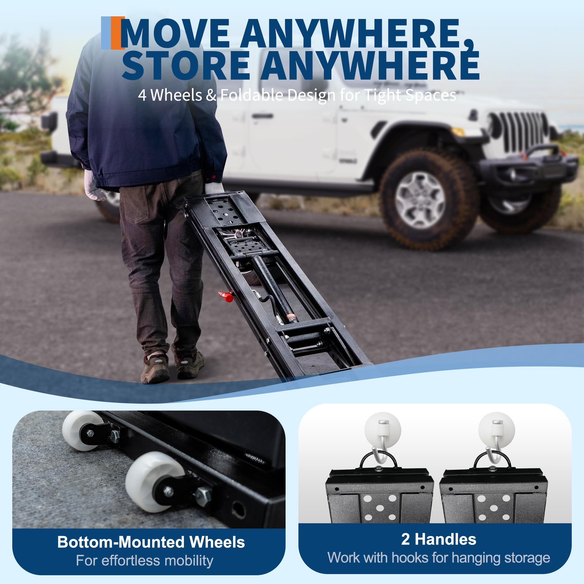Garvee Portable Car Lift - 7,000 lbs Heavy-Duty Carbon Steel Auto Lift Jack for Trucks and SUVs, Adjustable Height 6.26"-27" with Safety Locks and Extension Plates