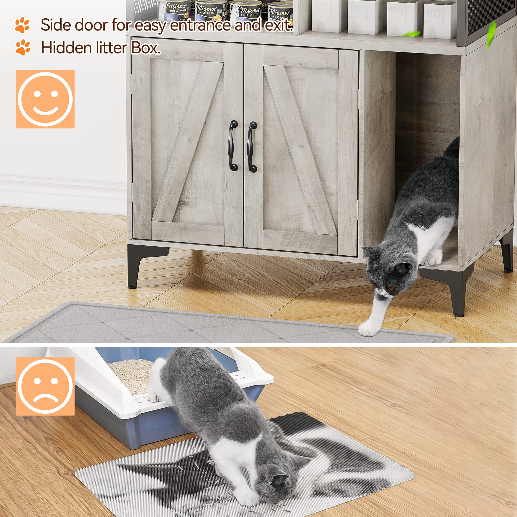 Garvee Hidden Cat Litter Box Enclosure Furniture with Shelf Storage,Litter Box Furniture,Sturdy Cat Washroom,Indoor Wooden Cat House Storage, Grey