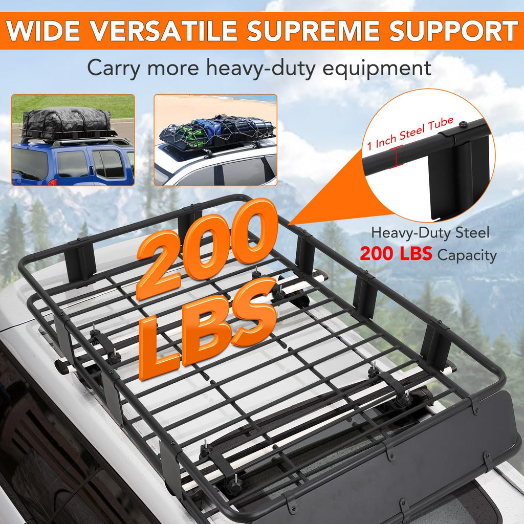 Garvee Rooftop Cargo Basket - 64" x 39" Steel Universal Roof Rack with Adjustable Size (48" x 39"), Includes Cargo Carrier Bag and Accessories, 200 lbs Capacity for SUVs, Trucks, and Vehicles