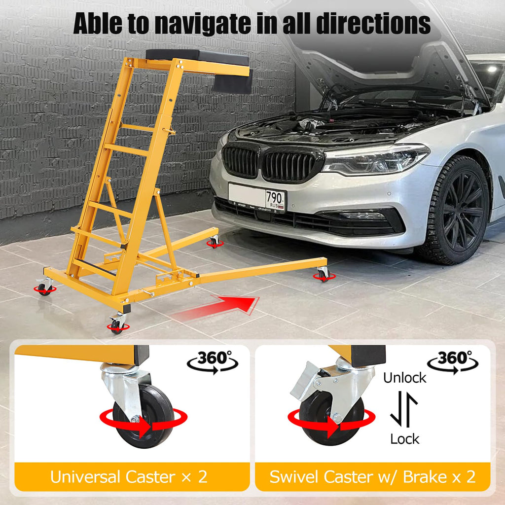 Garvee Automotive Engine Creeper, Engine Creeper with Adjustable Height 48" to 66"，400 LBS Engine Creeper, 4 Swivel Caster Wheels, Auto Repair and Maintenance - Yellow