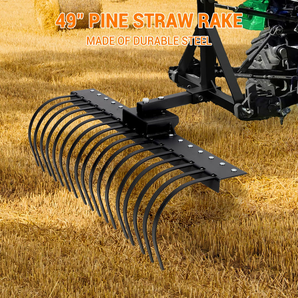 Garvee 49 Inch Landscape Rake Fits 2" Receiver for Tractor/ATV/UTV, Heavy Duty Rock Rake 17 Tines, Pine Straw Rake for Removal of Rock, Grass Clumps and Debris, Black