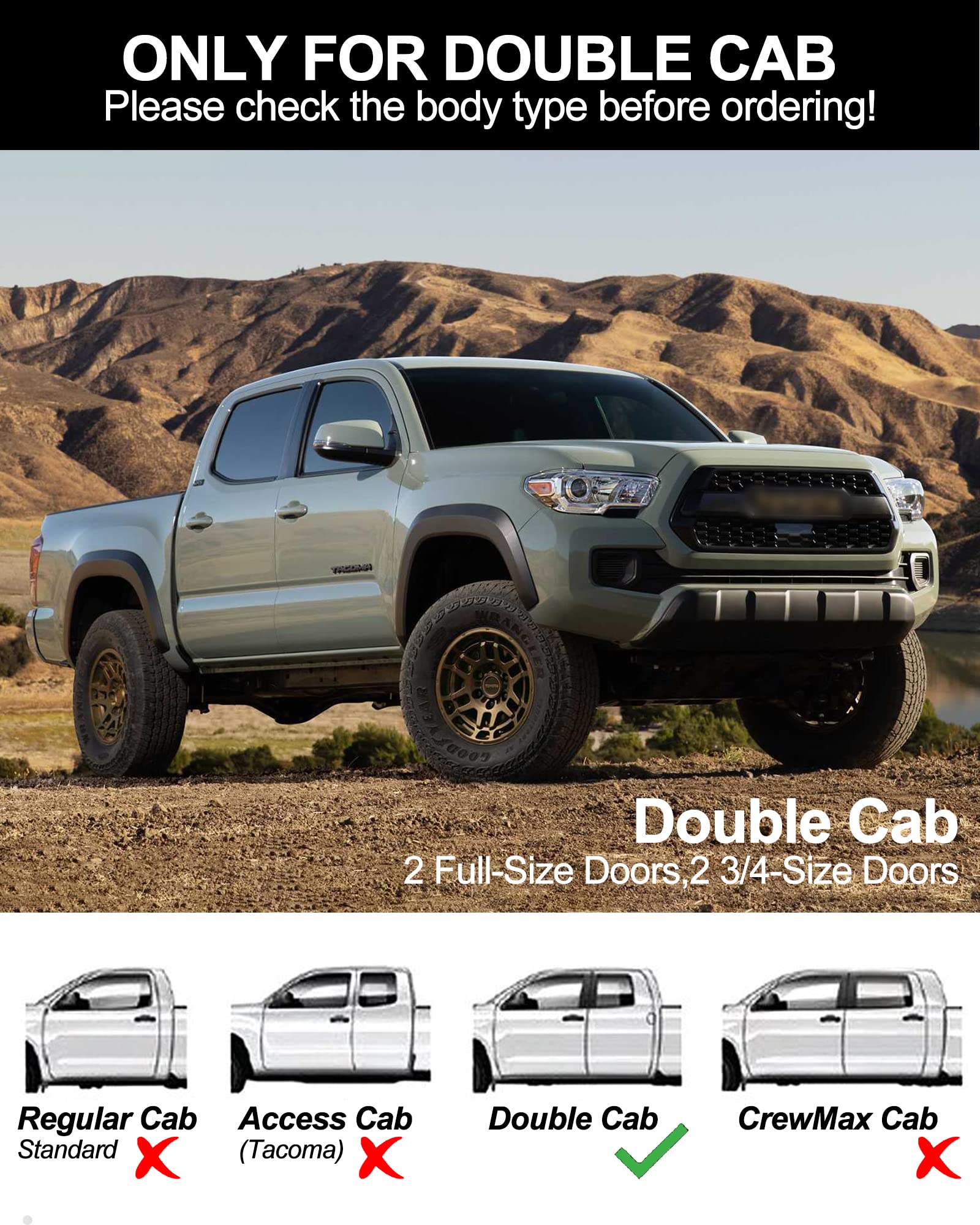 Garvee Running Boards for 2005-2023 Toyota Tacoma Double Cab - 6.5 Inch/Stainless Steel