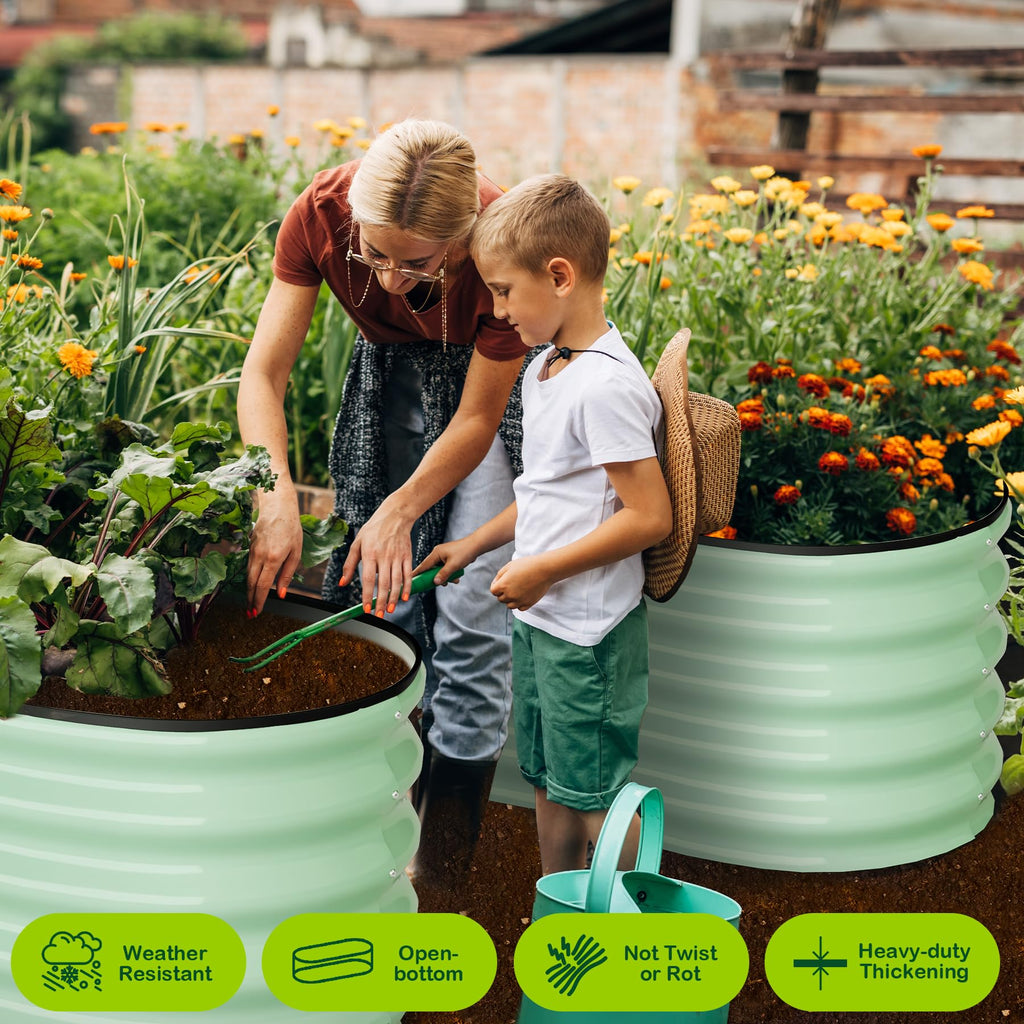 Garvee 2 Pcs 4.5' X 2' X 1' Galvanized Raised Garden Bed Outdoor,Planters for Outdoor Plants,Open-Ended Base Planter Raised Boxes,Oval Metal Planter Box for Vegetables, Flowers, Fruits,Rubber Edge, Green
