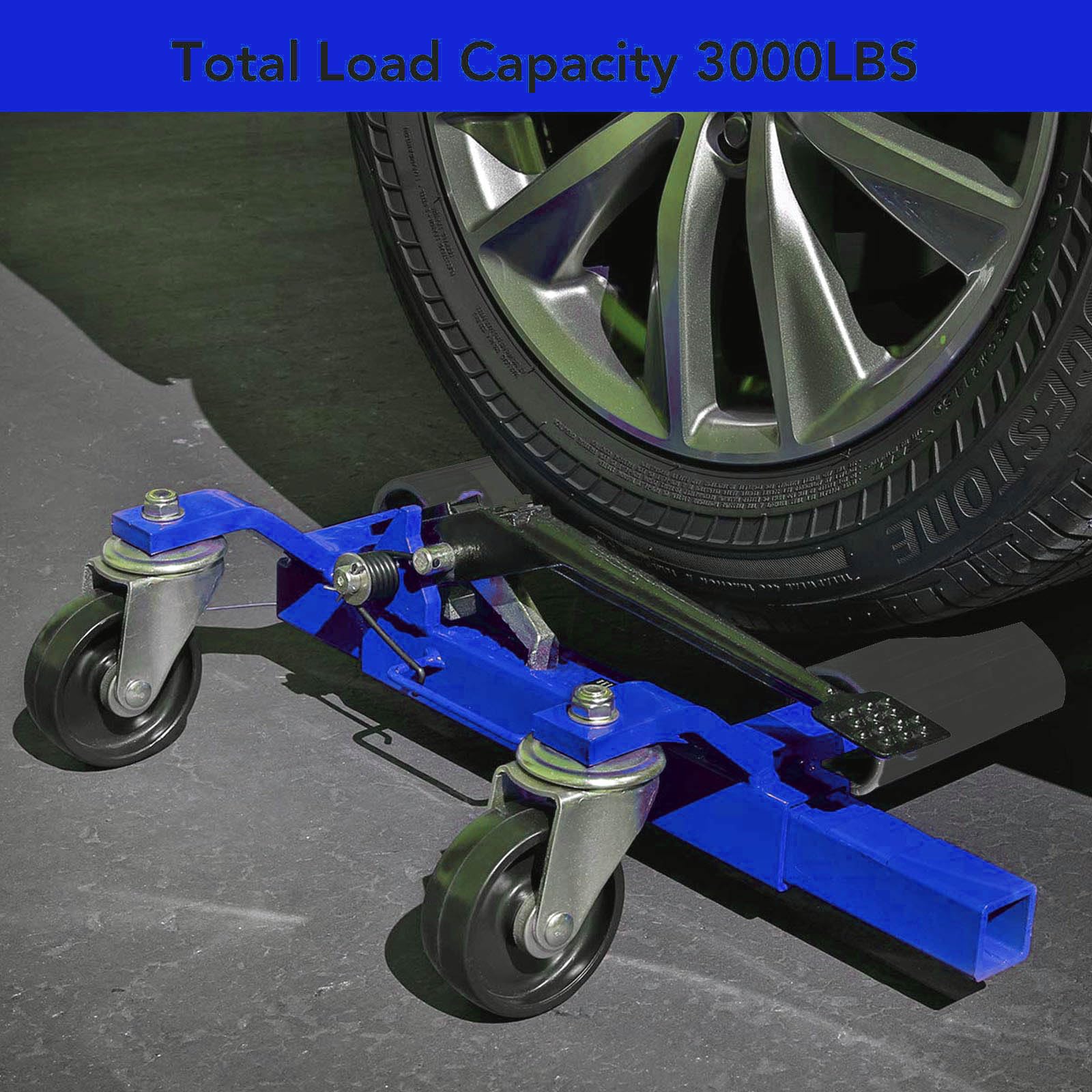 Garvee 4Pcs Car Wheel Dolly With Hydraulic Tire Jack For Vehicle Positioning, 1500LBS Capacity, Blue, Fits Up To 12 Inch Wheels