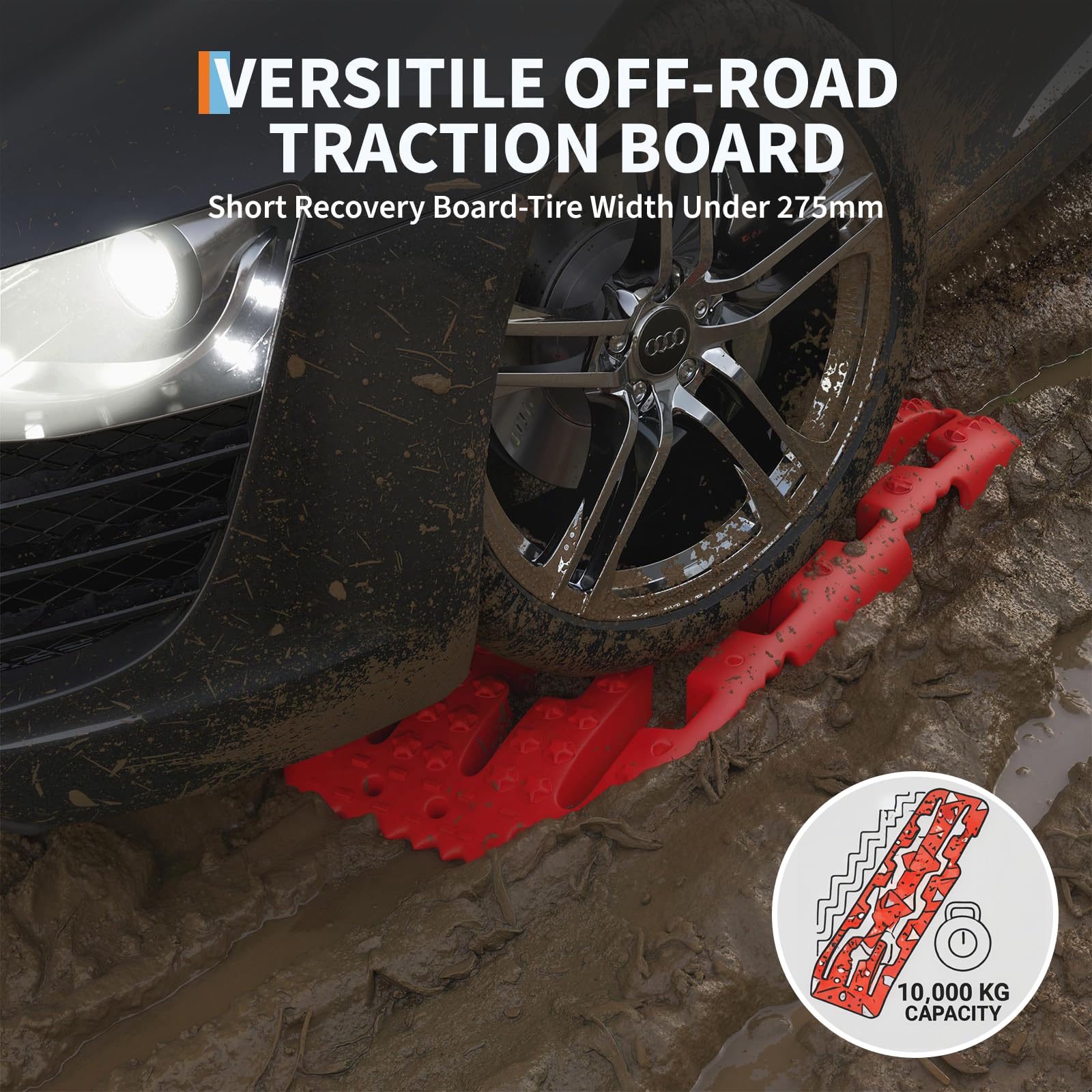 Garvee 2 Pack Off-Road Traction Boards - Durable Recovery Boards for Snow and Sand, 28"x10.8"x2.6", Black
