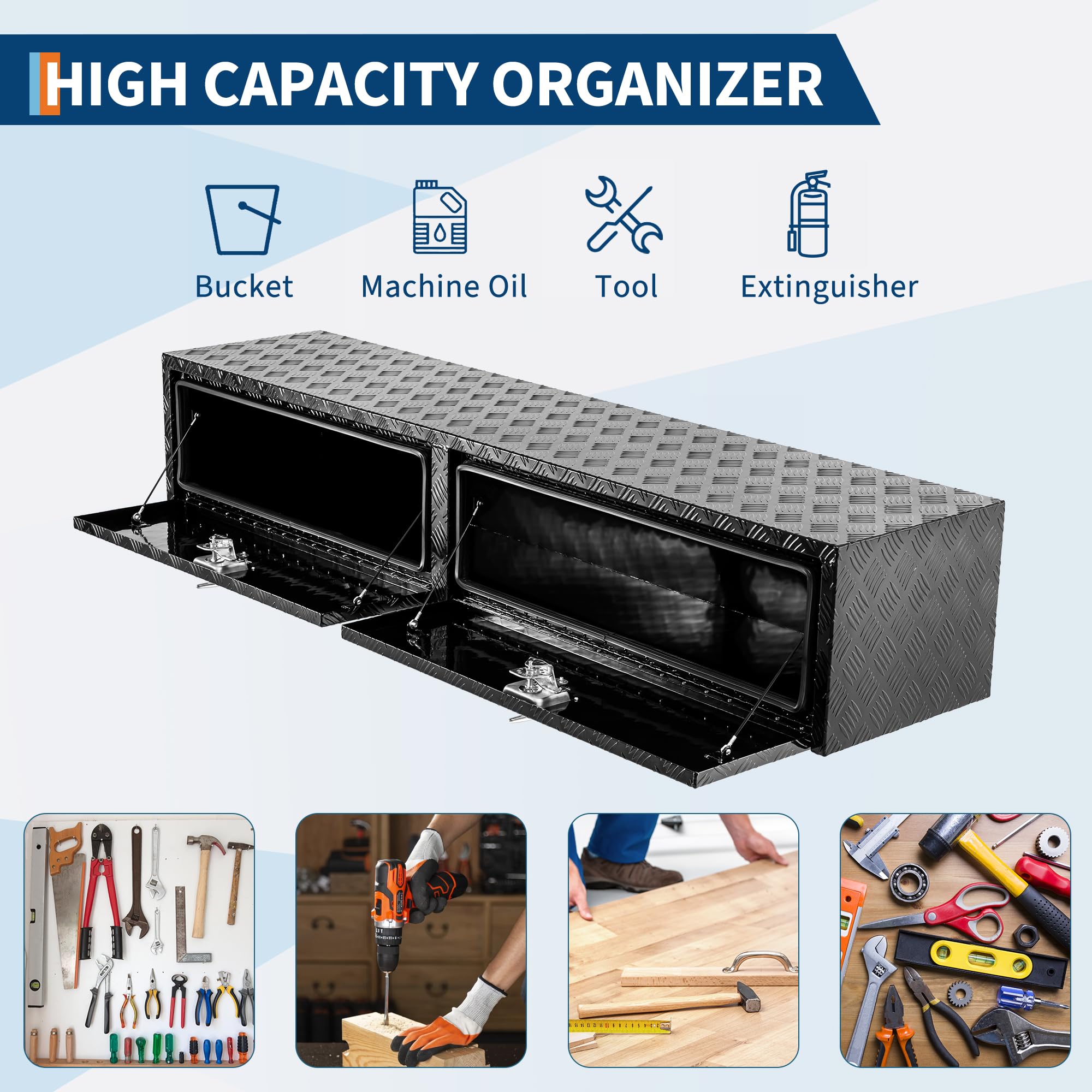 Garvee 72'' Truck Tool Box Heavy Duty Aluminum Storage Tool Box With Lock For Pickup Truck Bed RV Trailer, 72x16x13, Black