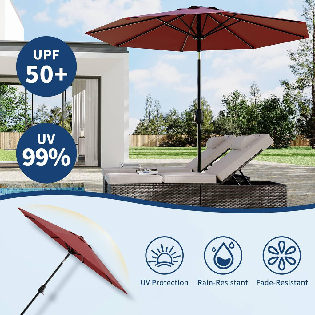 Garvee 9' Outdoor Patio Umbrella, Outdoor Table Umbrella, Market Umbrella with Push Button Tilt and Crank, 8 Sturdy Ribs UV Protection Waterproof for Garden, Deck, Backyard, Pool, Red