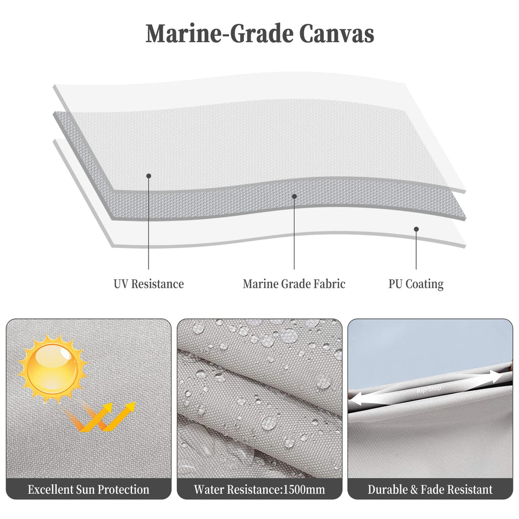 Garvee 4 Bow Bimini Top Boat Cover, 8' L x 54" H x 73"-78" W Boat Canopy with 1 Inch Aluminum Alloy Frame, Include 2 Straps, 2 Adjustable Rear Support Pole, Zippered Storage Boot, PU Coating Canvas