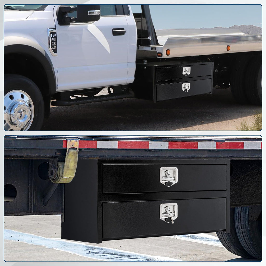 Garvee 24"x18"x20" Black Steel Truck Tool Box with Drawer, Two-Tier Organizer for Truck Bed, Waterproof Underbody Toolbox, Black
