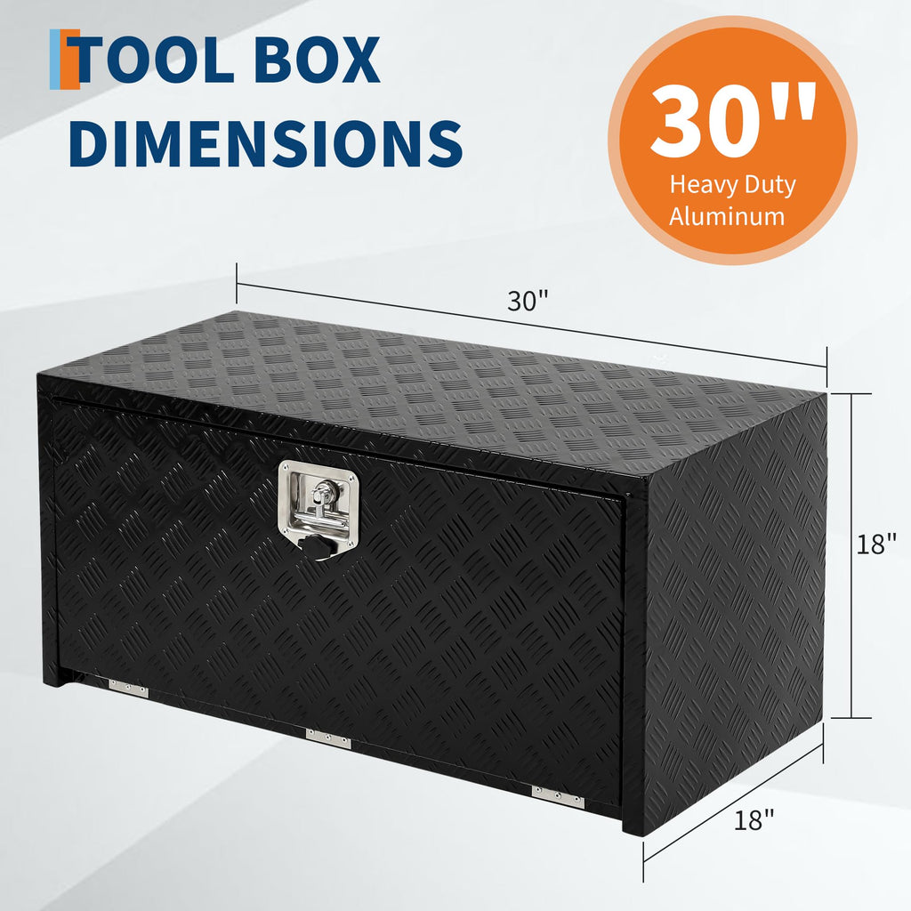 Garvee 30"X18" Heavy Duty Aluminum Underbody Tool Box, Waterproof Square Storage Chest for Pickup Truck Bed, RV Trailer, Black