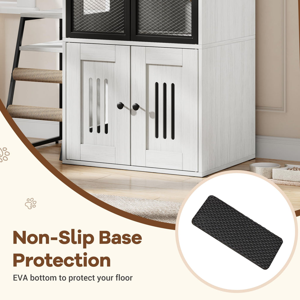 Garvee Cat Litter Box Enclosure With Doors Double Cat House Storage Space Ladder Retro White 22.6"L x 17.7"W x 10.9"H