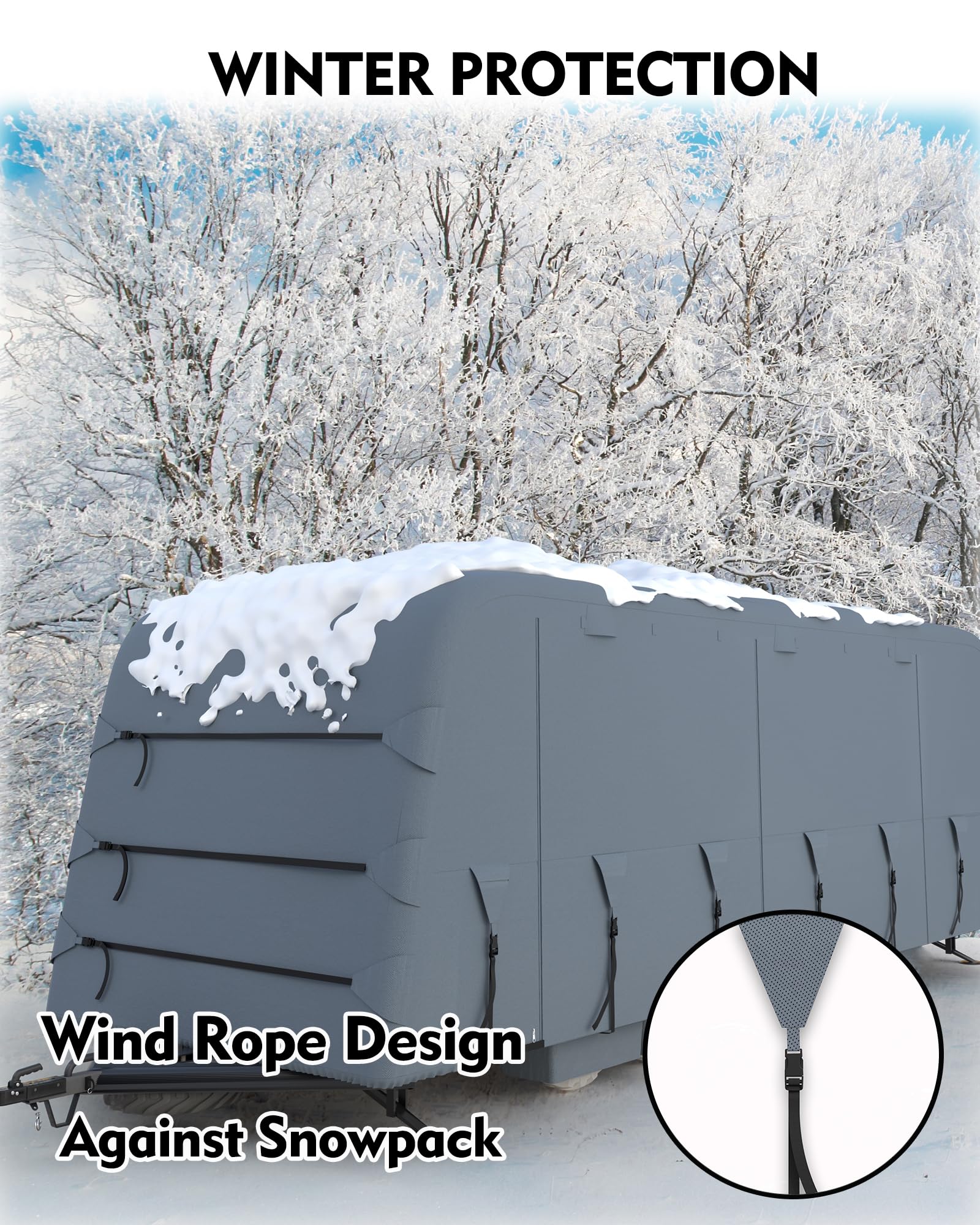 Garvee Travel Trailer Rv Cover, Windproof Camper Cover with Extra-Thick 6 Layers Anti-Uv Top Panel, Breathable, Water-Proof, Rip-Stop with 2Pcs Extra Straps & 4 Tire Covers, Fits 30'-33' Motorhome