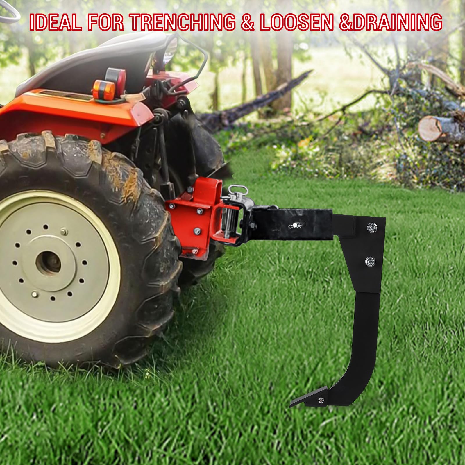 Garvee 18'' Scarifier Shank, Heavy Duty Hitch Mounted Trencher with 2 Replaceable Teeth, Fits 2 Inch Receiver Adapters, Perfect for CAT 0 and CAT 1 Tractors, ATV, UTV